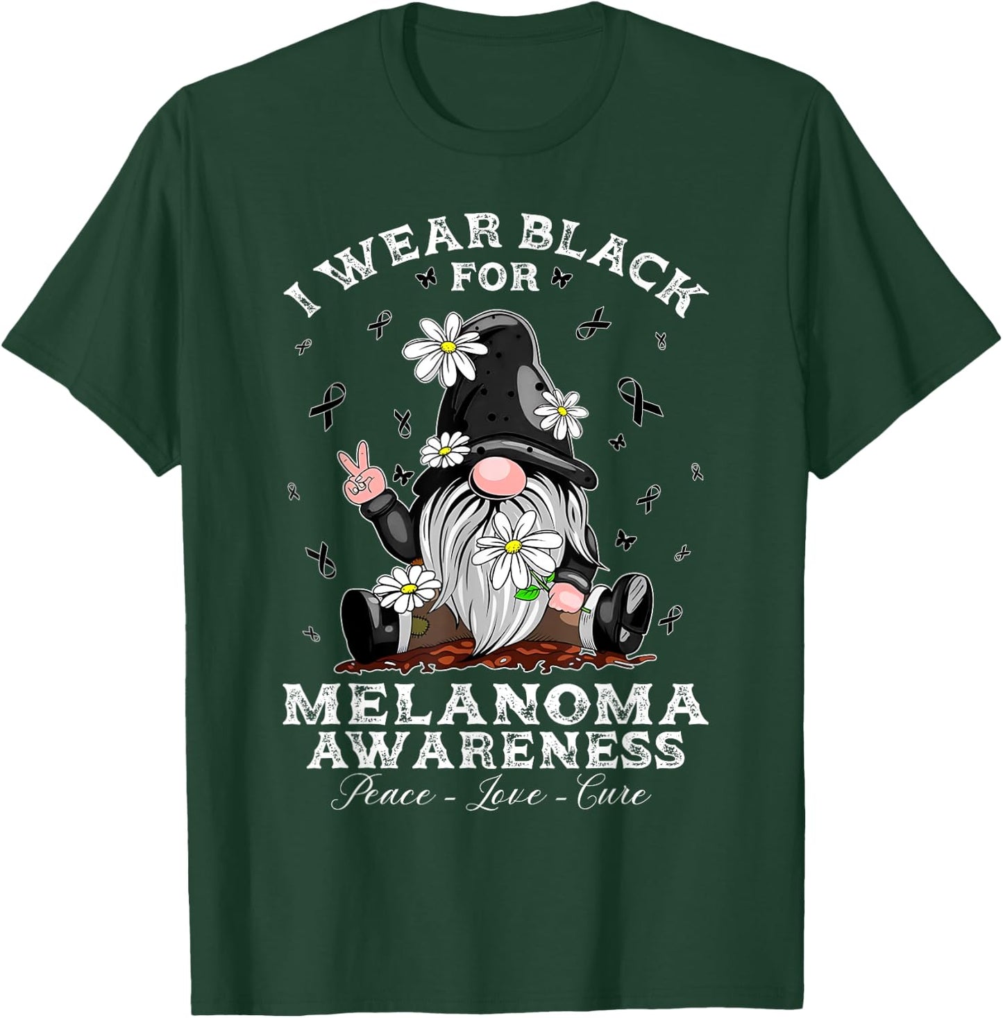 I Wear Black For Melanoma Awareness Warrior Survivor Gnome T-Shirt - T-Shirt | Forest