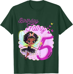 Magical Black Fairy Party Theme 5th Birthday | 5 Years Old T-Shirt - T-Shirt | Forest