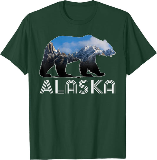 Alaskan Mountains Bear Grizzly Alaska State Souvenirs T-Shirt - T-Shirt | Forest