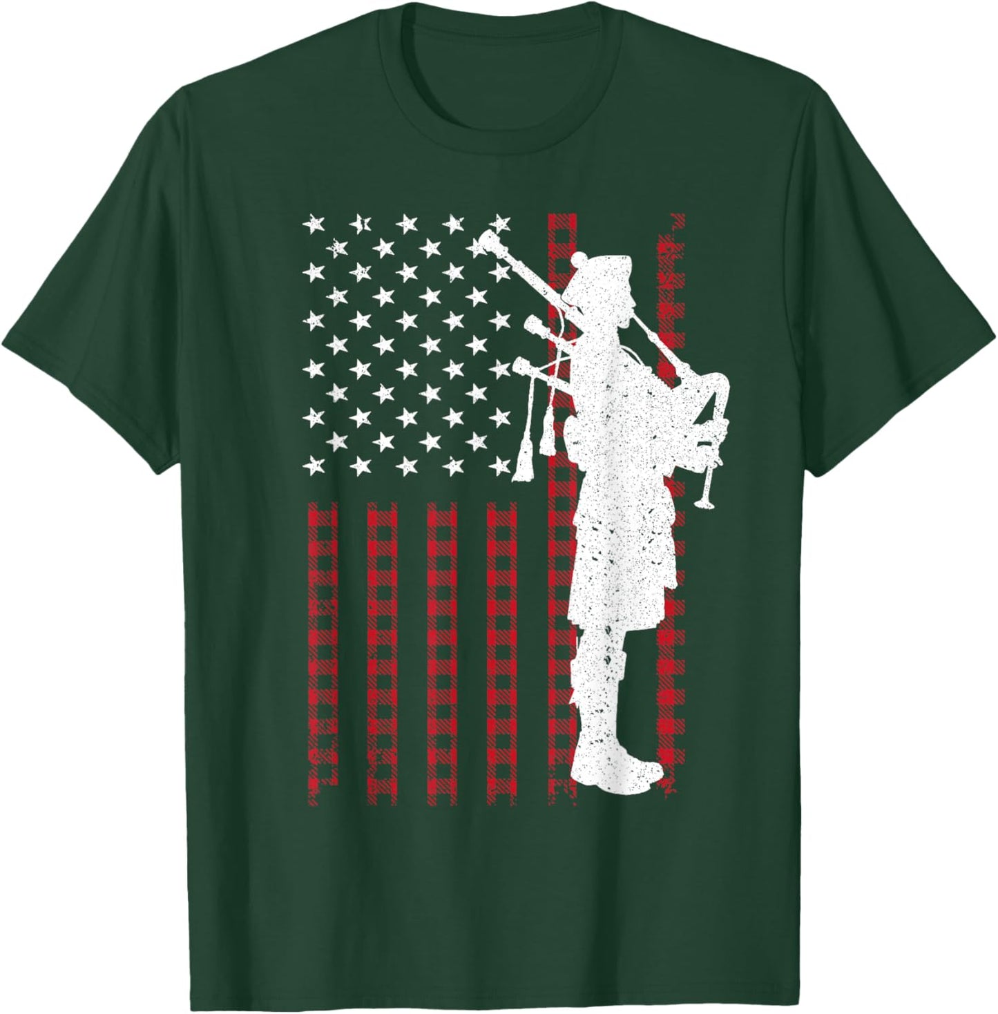 Cool US Flag Bagpiper Design Women Bagpipe Players T-Shirt - T-Shirt | Forest