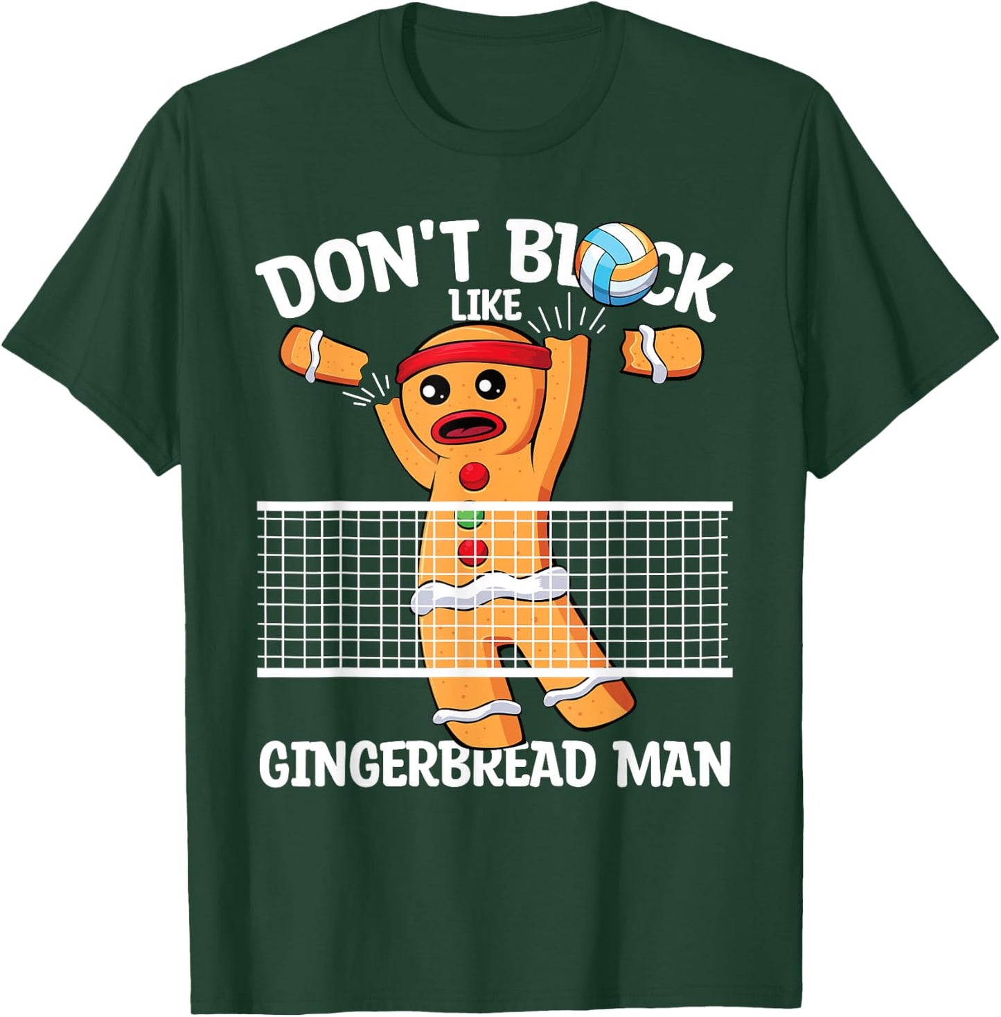 Volleyball Blocker Christmas Gingerbread Man Volleyball T-Shirt - T-Shirt | Forest