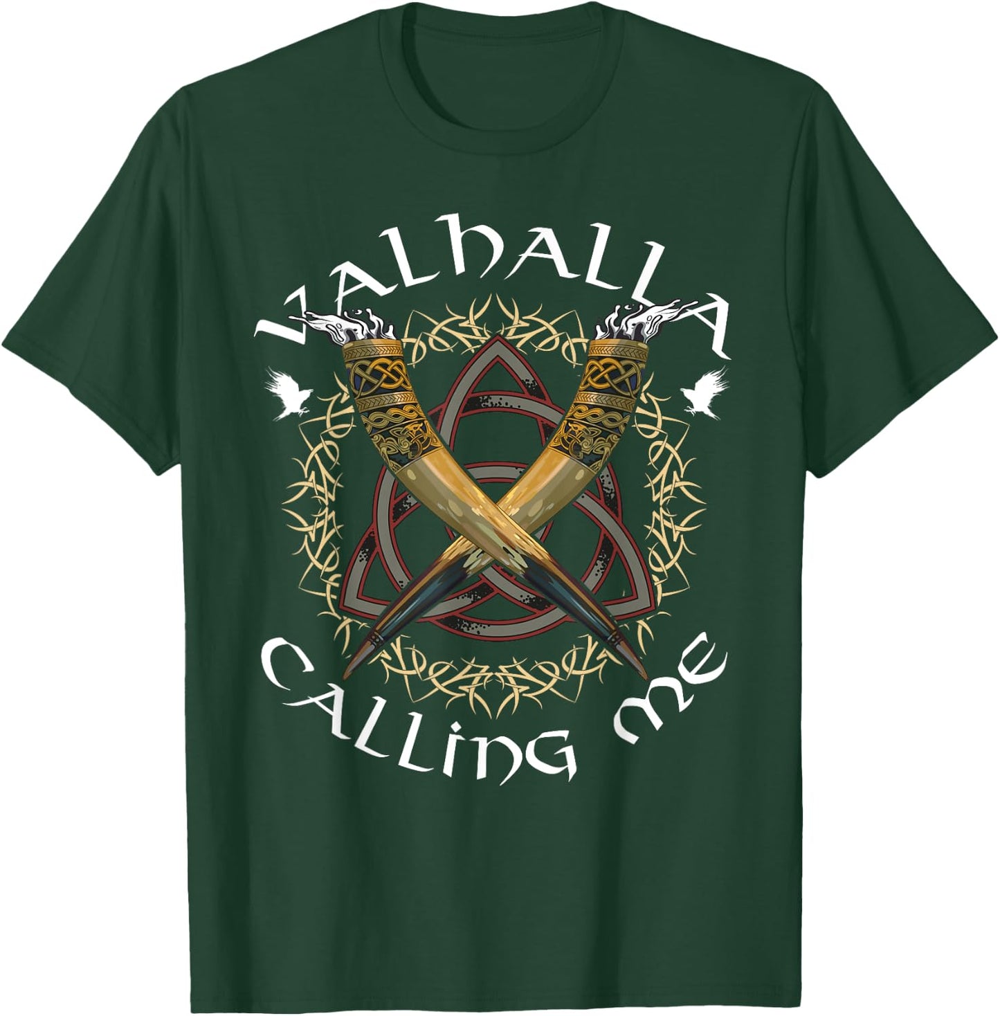 Norse Mythology Odin's Horns Valhalla Calling Me Viking T-Shirt - T-Shirt | Forest