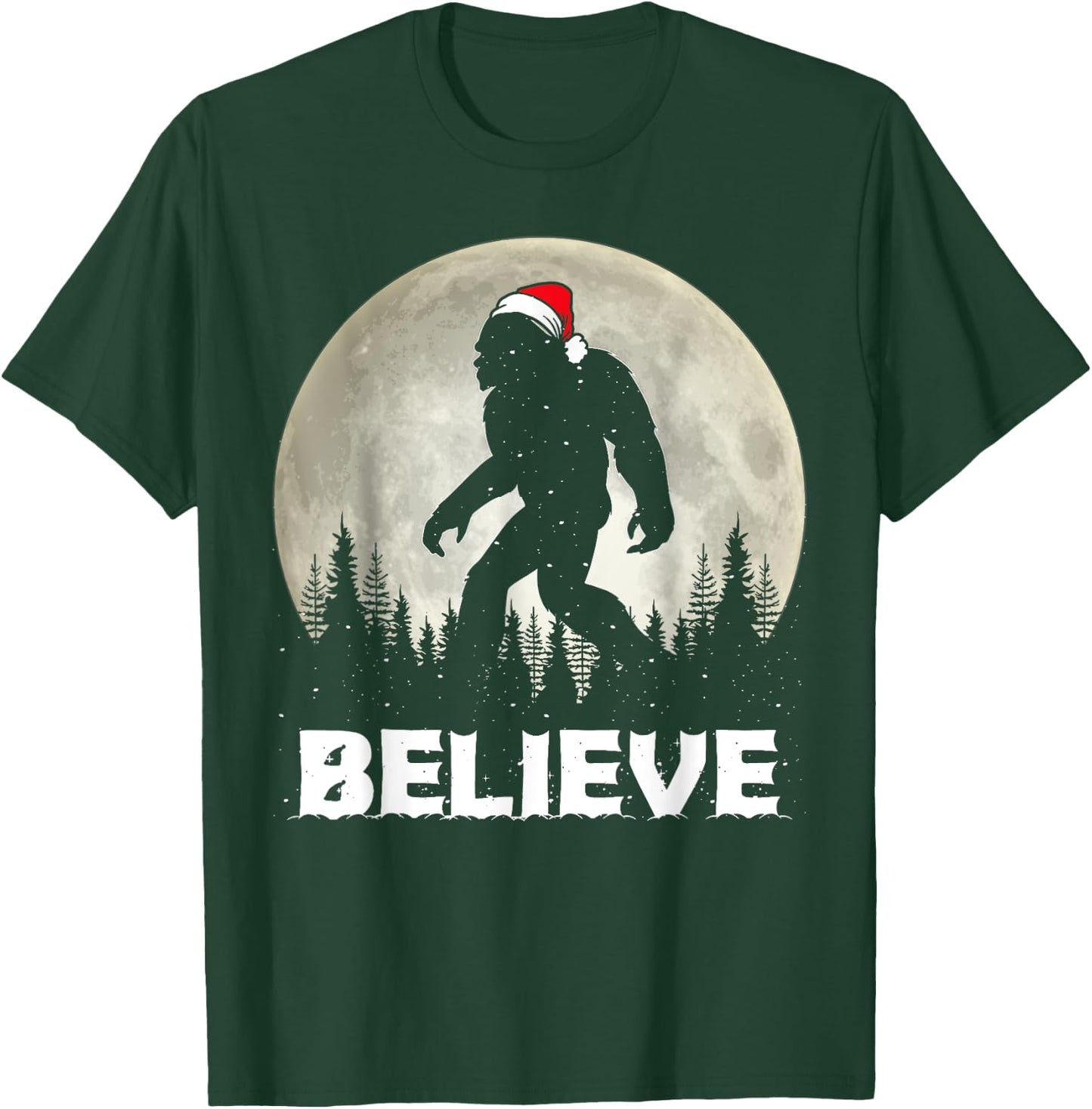 Santa Hat Bigfoot Believe Christmas Lights Rock Sasquatch T-Shirt - T-Shirt | Forest