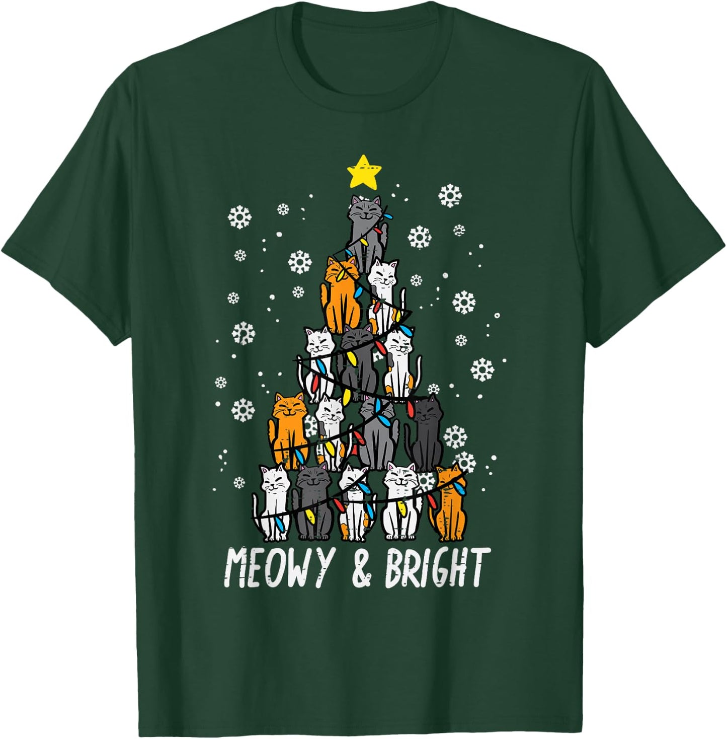 Cats Christmas Tree Meowy Bright Cute Xmas Girls Kids Women T-Shirt - T-Shirt | Forest