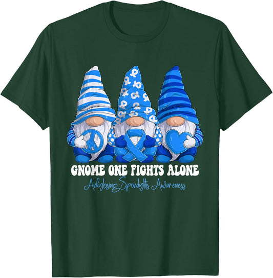 Ankylosing Spondylitis Awareness Month Blue Ribbon Gnomies T-Shirt - T-Shirt | Forest