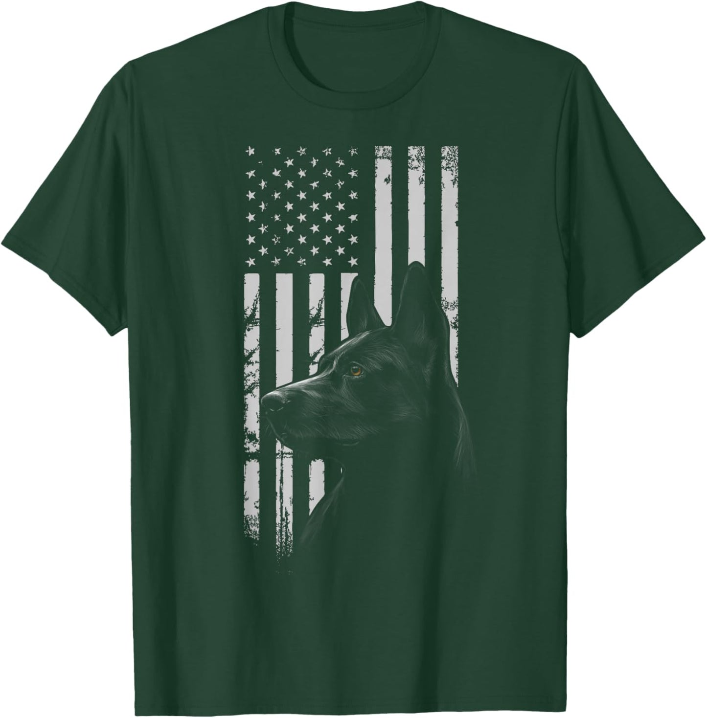 Black German Shepherd American Flag USA Flag T-Shirt - T-Shirt | Forest