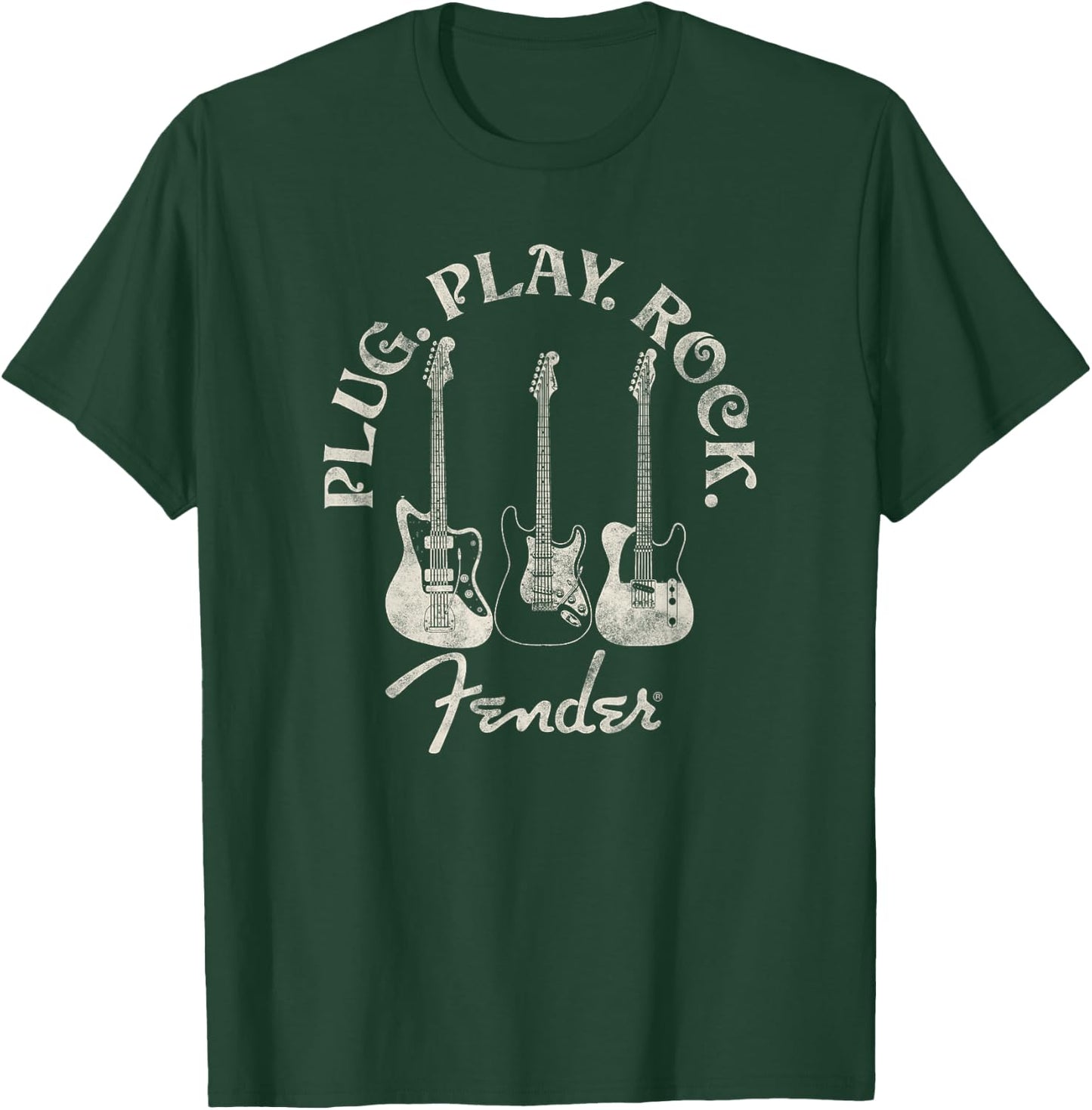 Fender Guitar Plug Play Rock Centered T-Shirt - T-Shirt | Forest