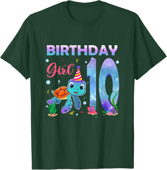 10th Birthday Girls Sea Turtle 10 Year Old Ocean Aquarium T-Shirt - T-Shirt | Forest