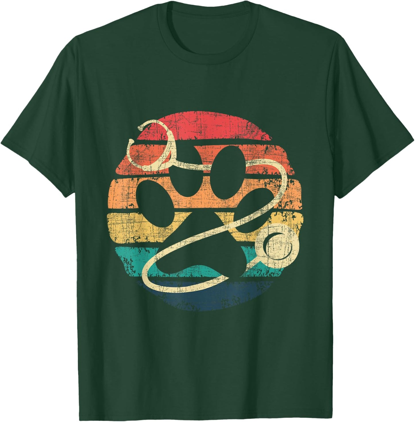 Retro Stethoscope - Dog Paw Print Veterinarian Veterinary Men Women T-Shirt - T-Shirt | Forest