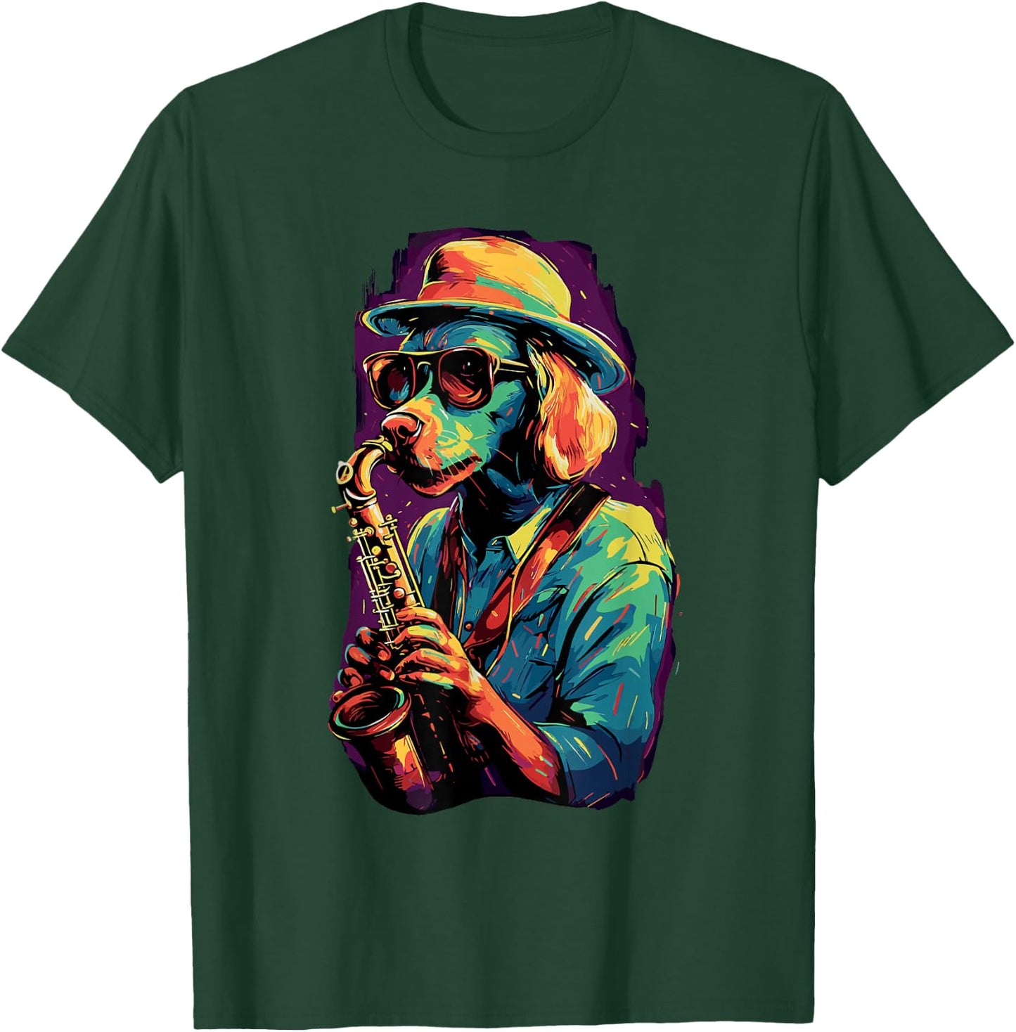 Dog With Saxophone Dog Playing Saxophone T-Shirt - T-Shirt | Forest