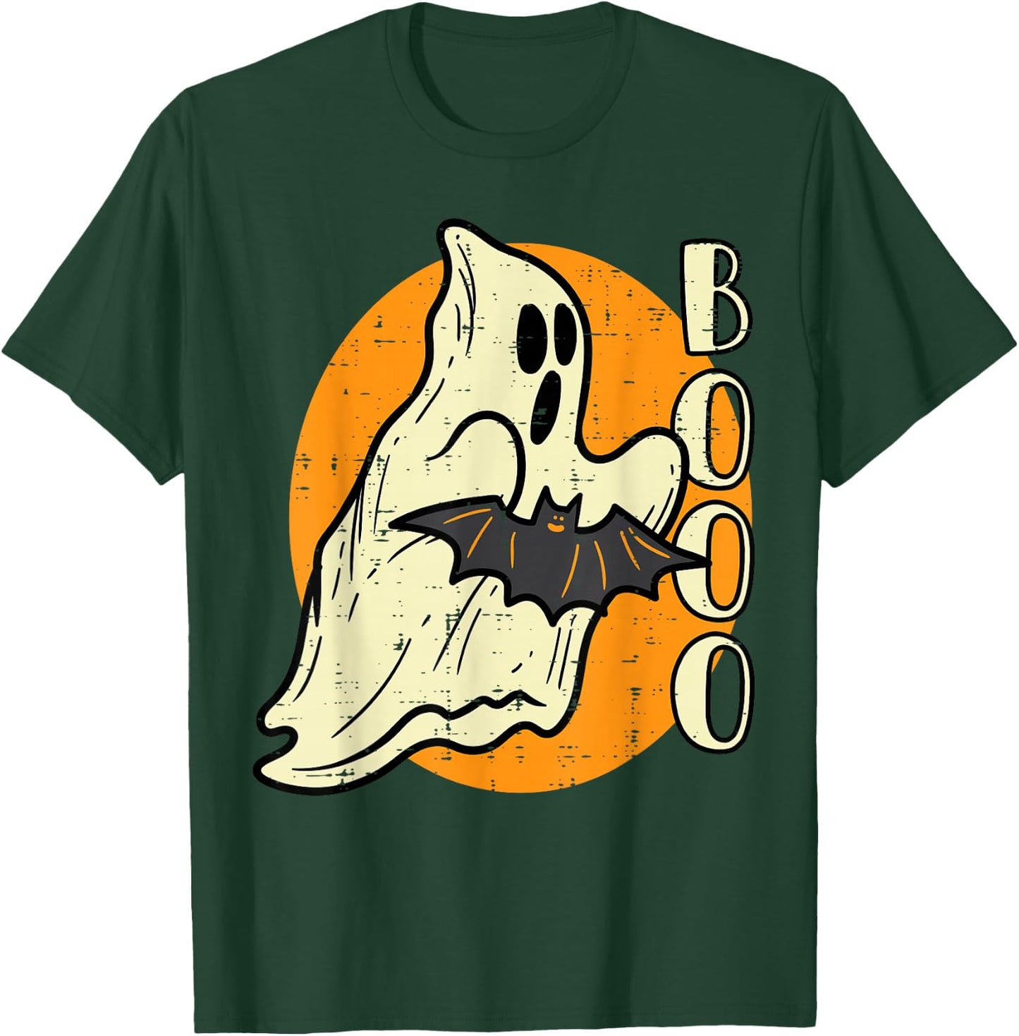 Boo Ghost Bat Retro Vintage Groovy Halloween Men Women Kids T-Shirt - T-Shirt | Forest