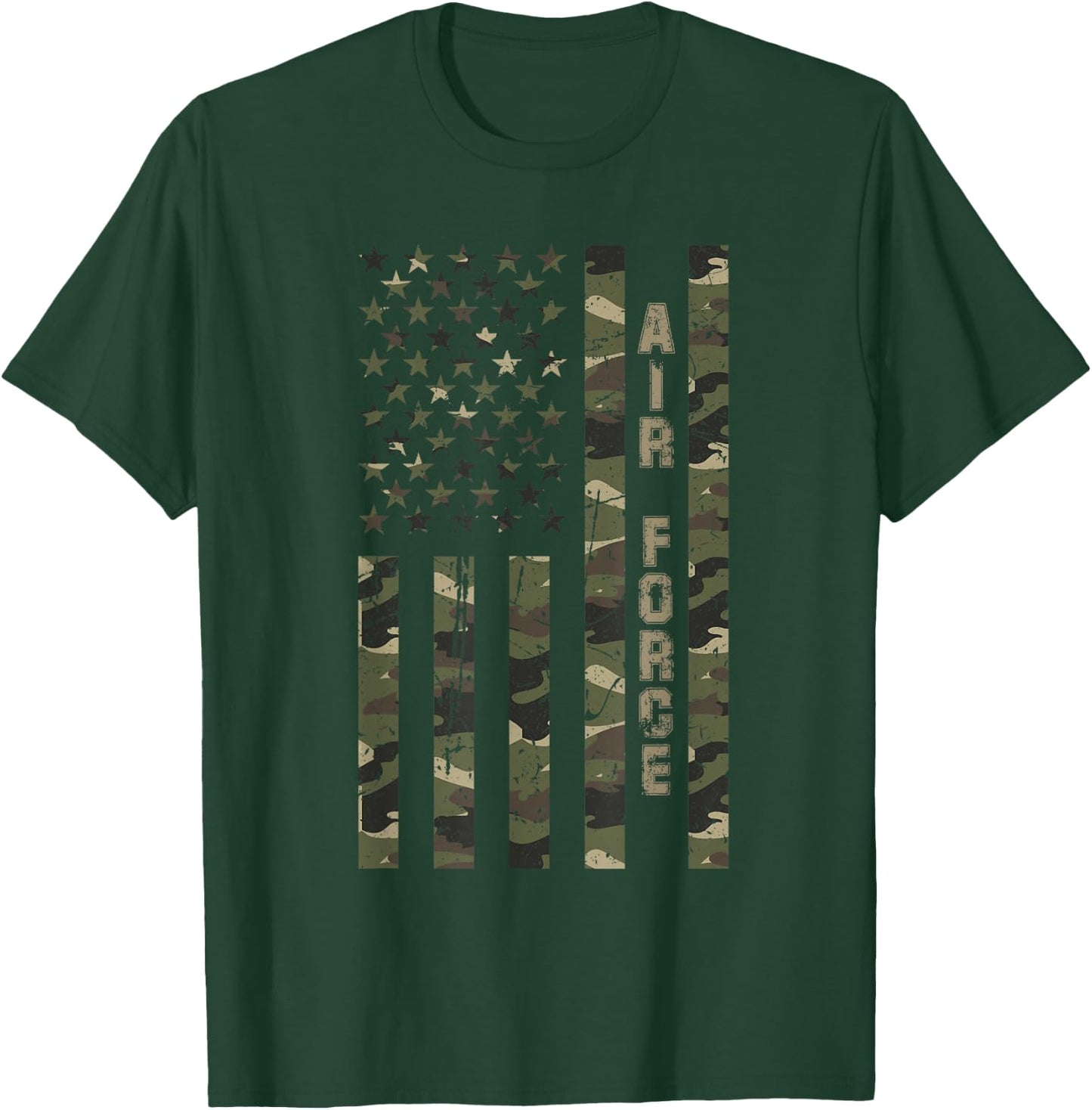 Air Force United States Distressed Camo w US Flag T-Shirt - T-Shirt | Forest