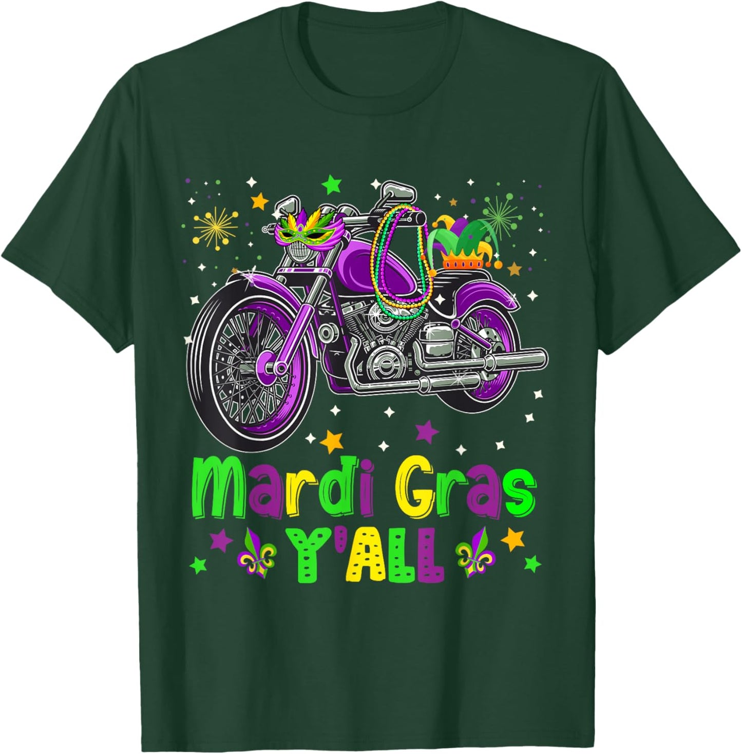 It's Mardi Gras Y'all Funny Motorcycle Masked Jester Hat T-Shirt - T-Shirt | Forest