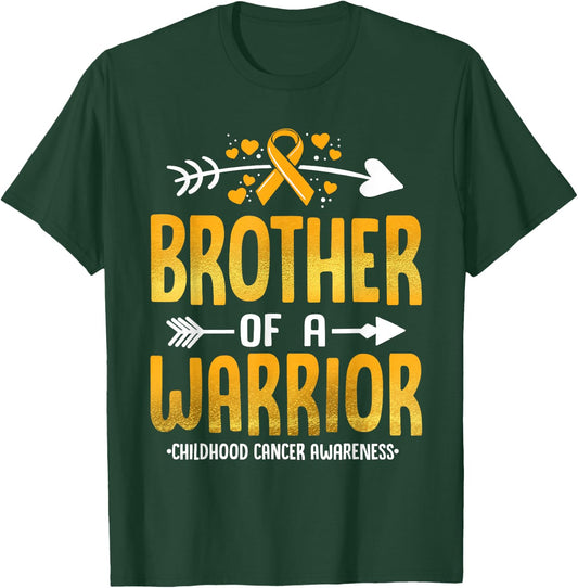 Brother Of A Warrior Childhood Cancer Awareness Gold Ribbon T-Shirt - T-Shirt | Forest