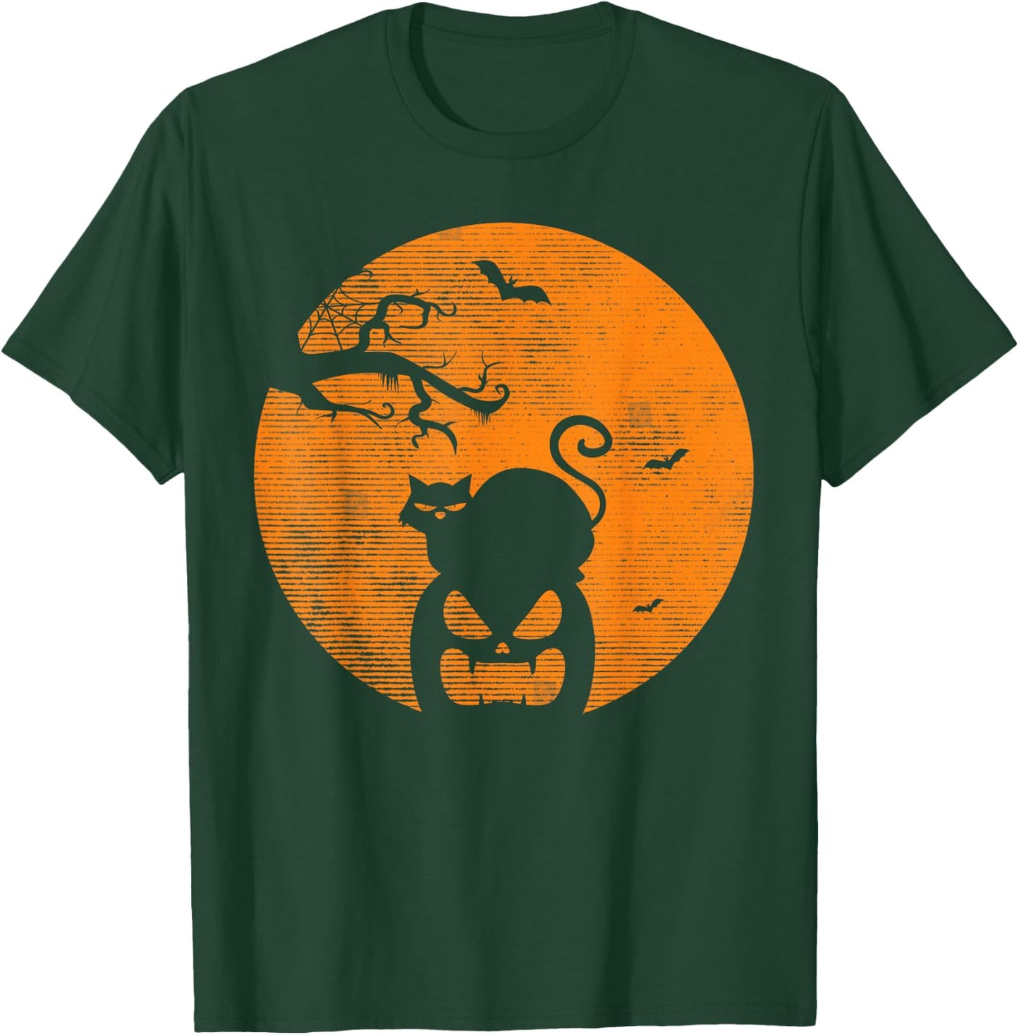 Vintage Scary Halloween Pumpkin Cat Costume Retro Cat Moon T-Shirt - T-Shirt | Forest