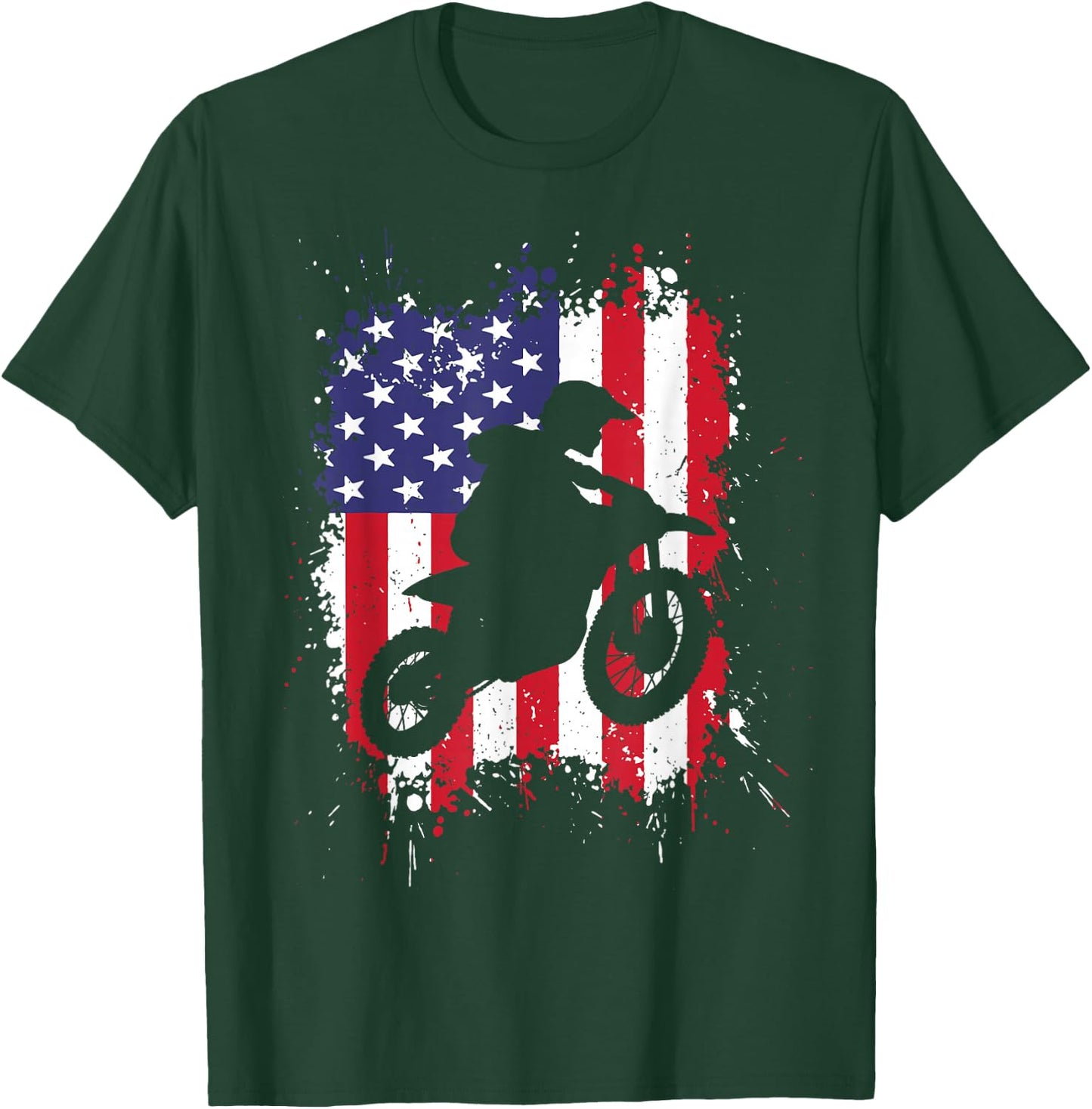 Best Dirt Bike Boys Dirtbike Racing US Flag Biker T-Shirt - T-Shirt | Forest