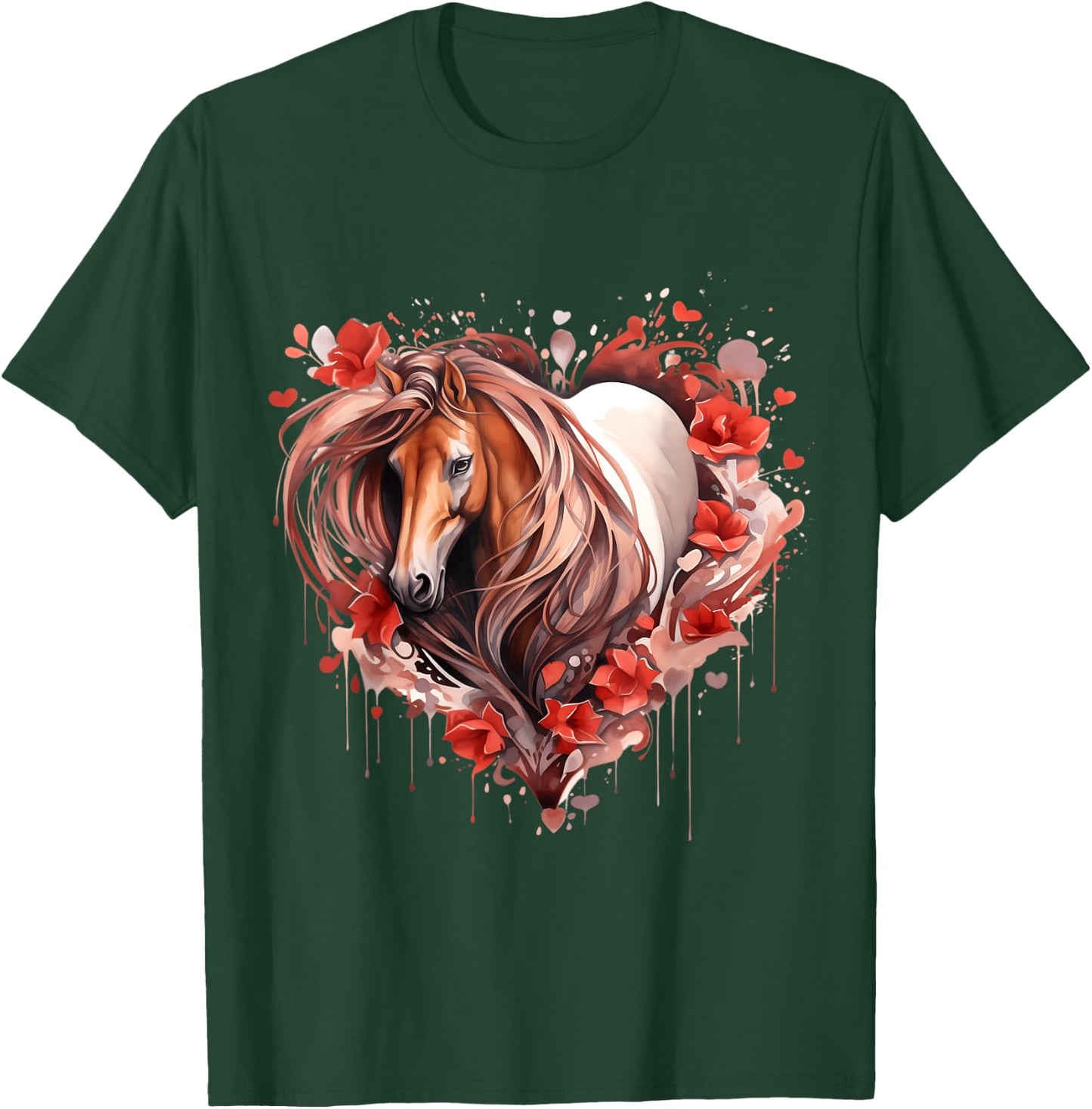 Heart With Horse Head For Horseback Riding Horse T-Shirt - T-Shirt | Forest