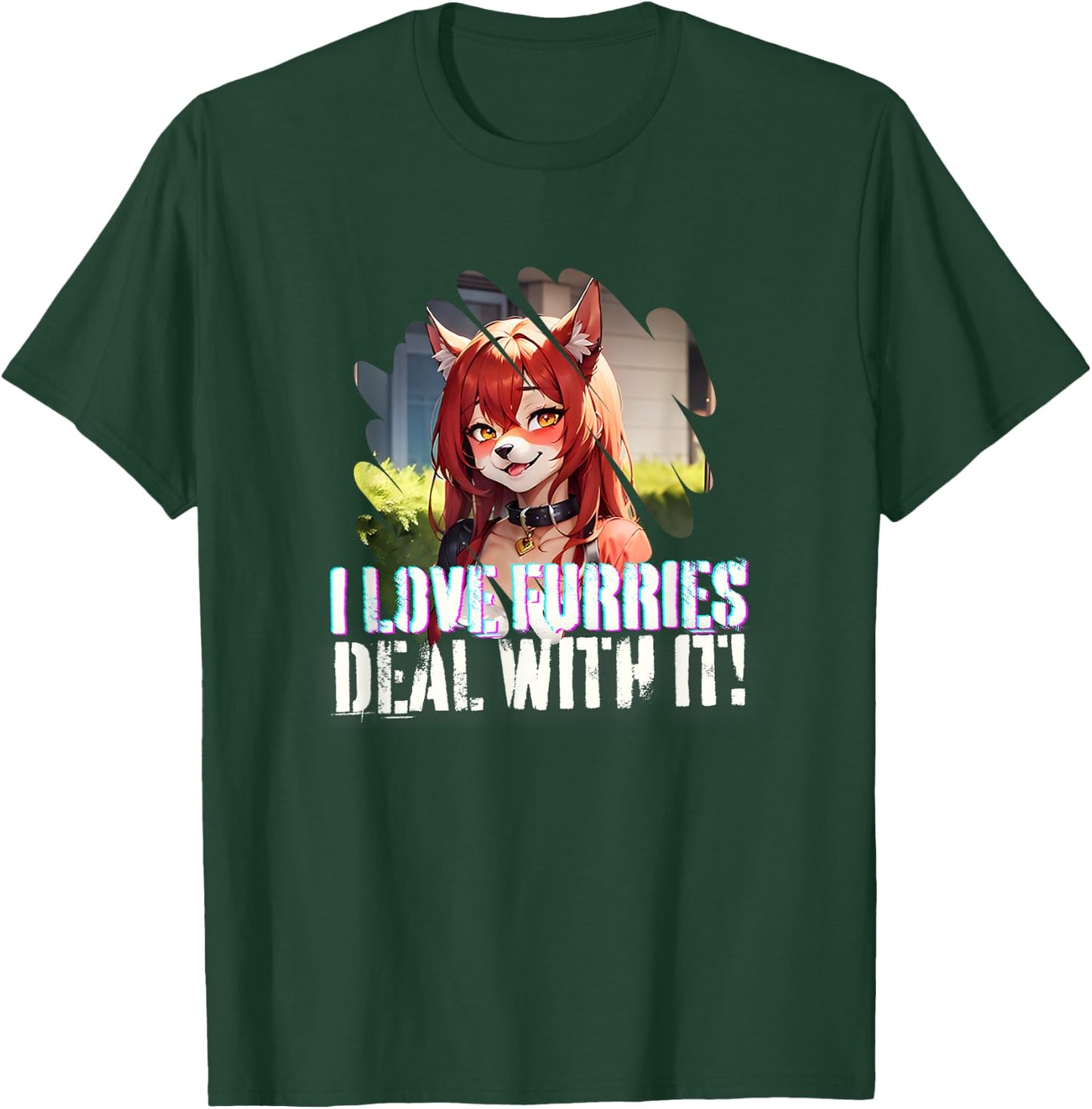 I Love Furries Furry Lover Stuff - Furry Fandom Anime Girl T-Shirt - T-Shirt | Forest
