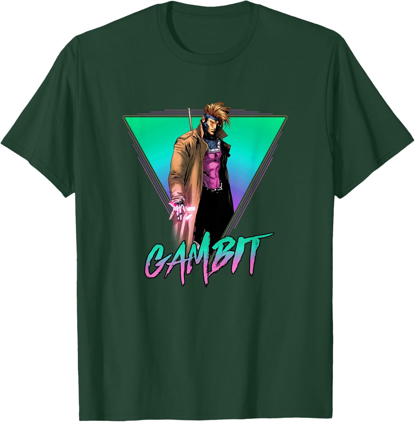 Marvel X-Men Gambit Epic Neon 80's Style Retro Portrait T-Shirt - T-Shirt | Forest