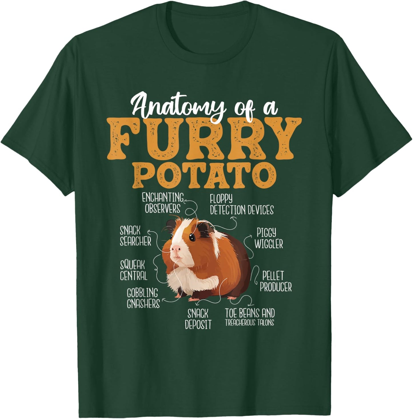 Funny Guinea Pig Shirts - Anatomy Of A Furry Potato - Guinea Pig Animal Rodent Lover - Women's Black Short Sleeve Classic Fit Cotton 60% Polyester 40% - Small T-Shirt - T-Shirt | Forest