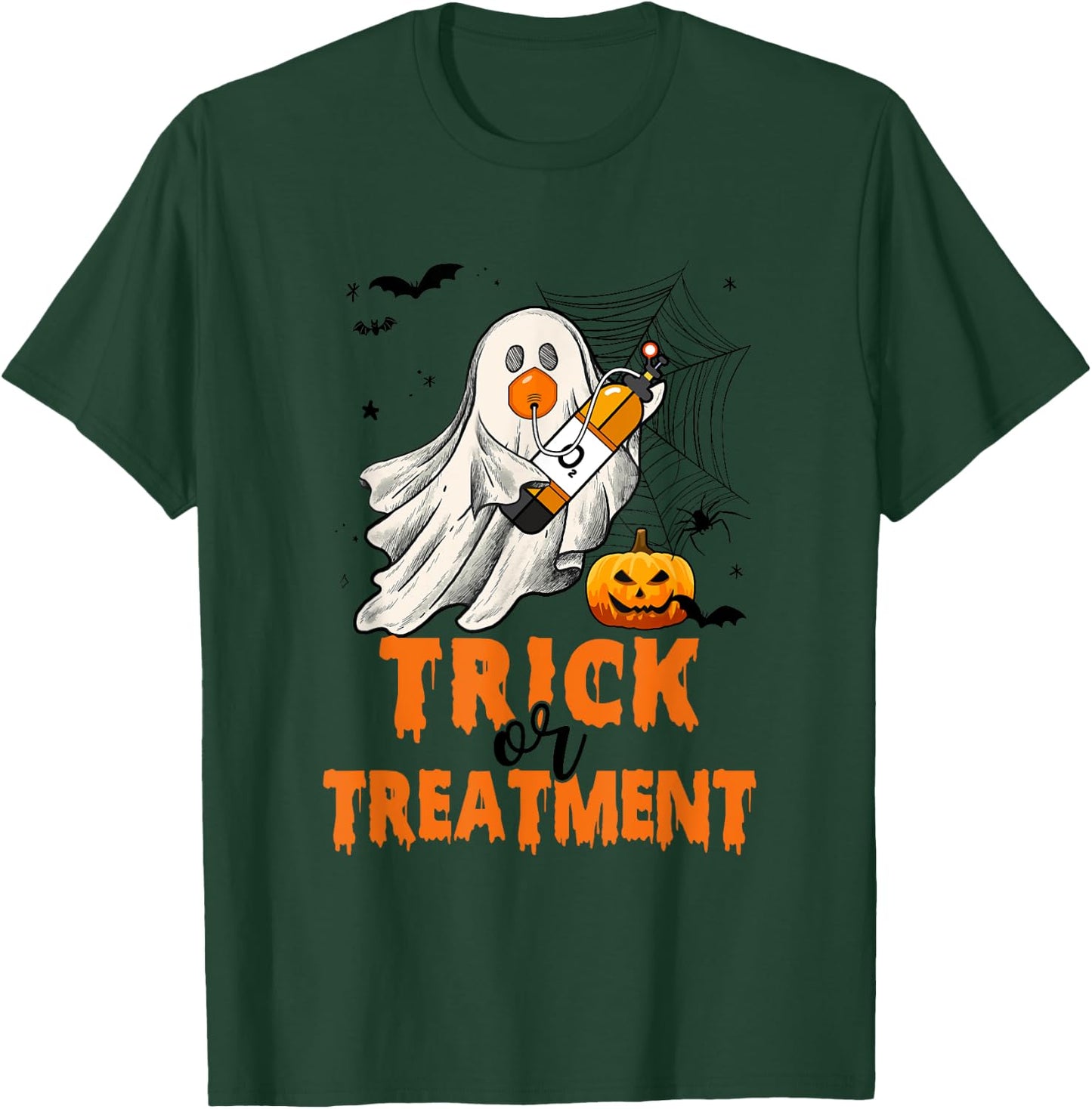 Trick Or Treatment Respiratory Therapist Halloween Nurse T-Shirt - T-Shirt | Forest