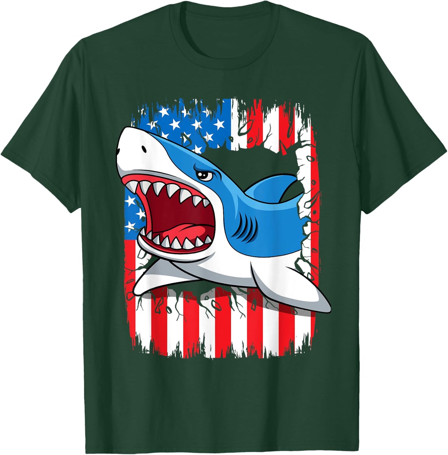 Shark 4th Of July Kids USA American Flag Boys Jawsome T-Shirt - T-Shirt | Forest