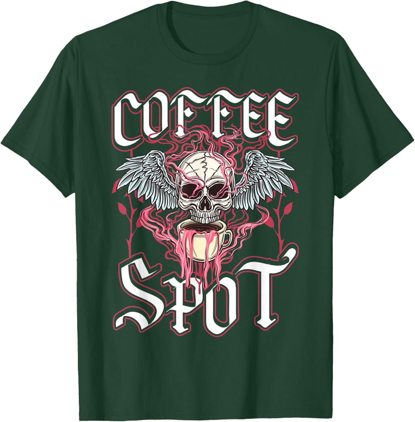 Coffee Spot, Winged Skull, Halloween Barista, Coffee Horror T-Shirt - T-Shirt | Forest