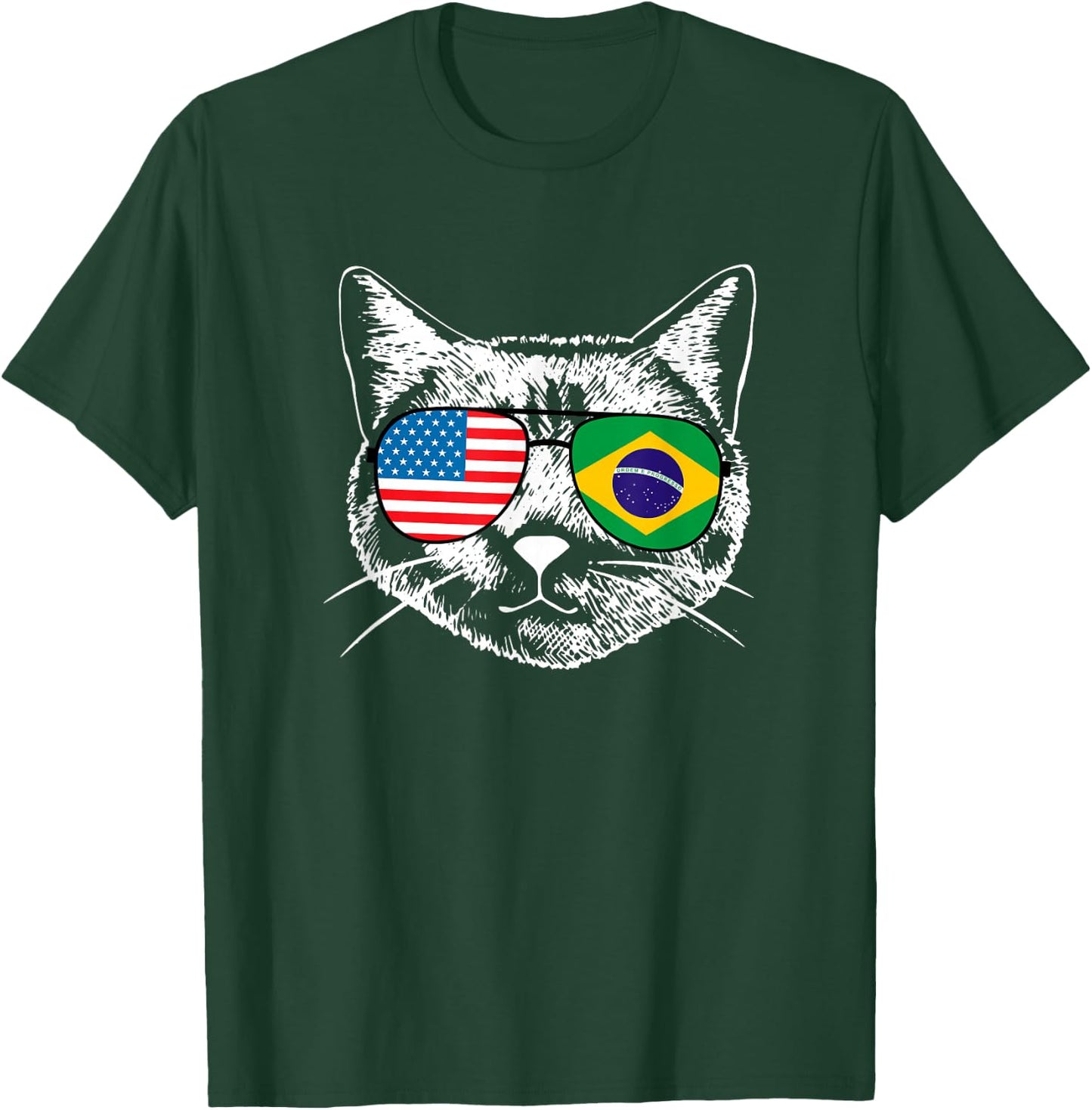 Half American And Brazilian America Brazil Flag Cat Funny Women Girls Kids T-Shirt - T-Shirt | Forest
