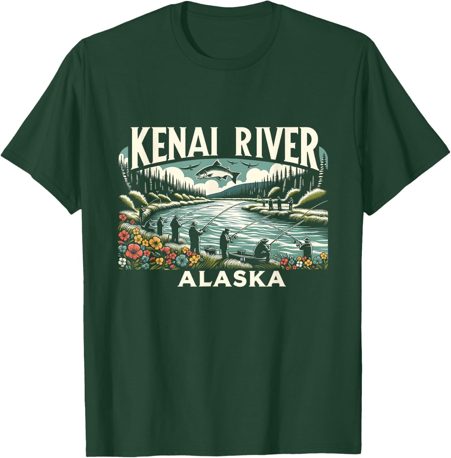 Kenai River Alaska AK Salmon Fishing Nature Lovers Retro T-Shirt - T-Shirt | Forest