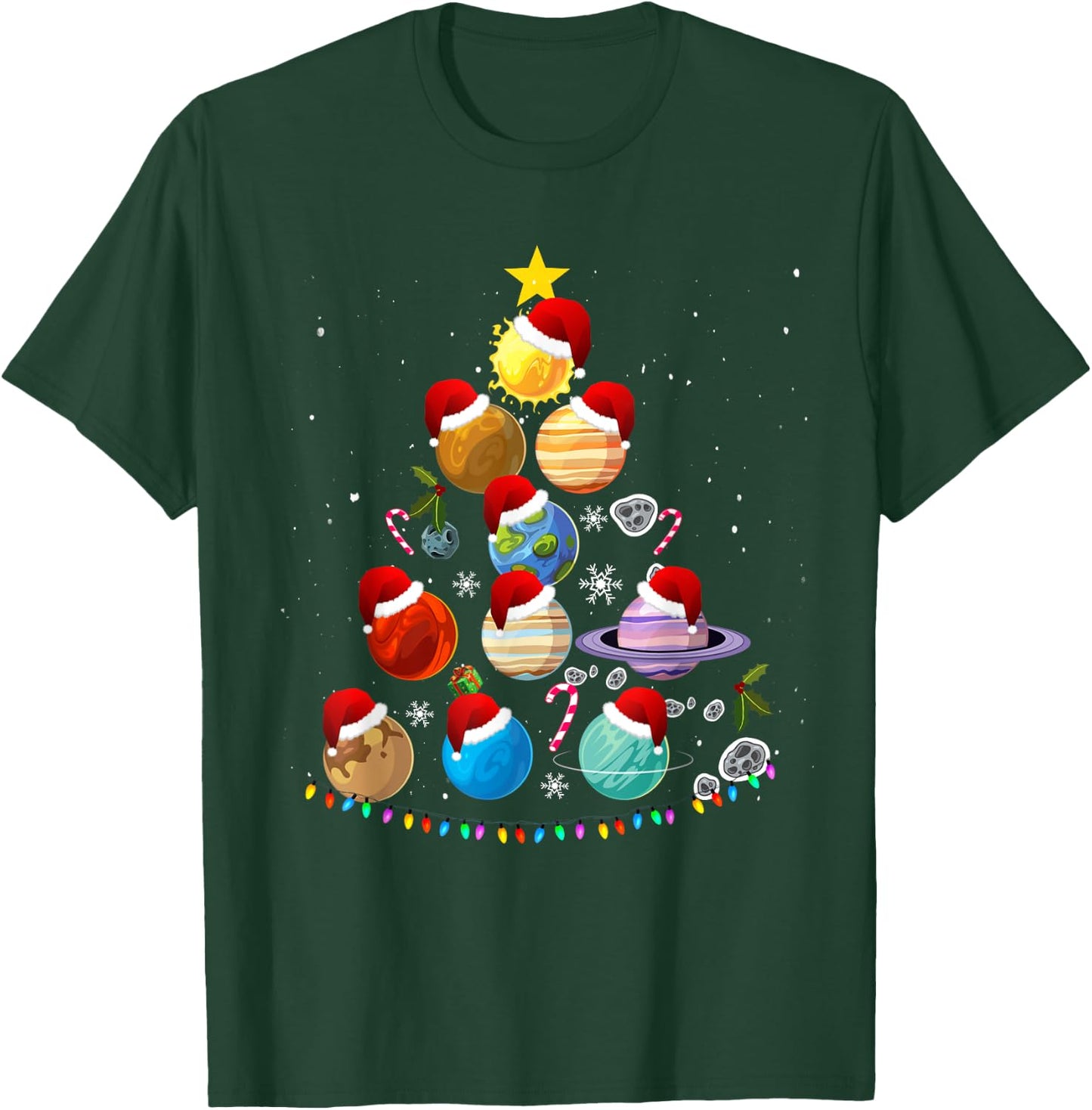 Funny Solar System Space Planets Tree Christmas Pajama Xmas T-Shirt - T-Shirt | Forest