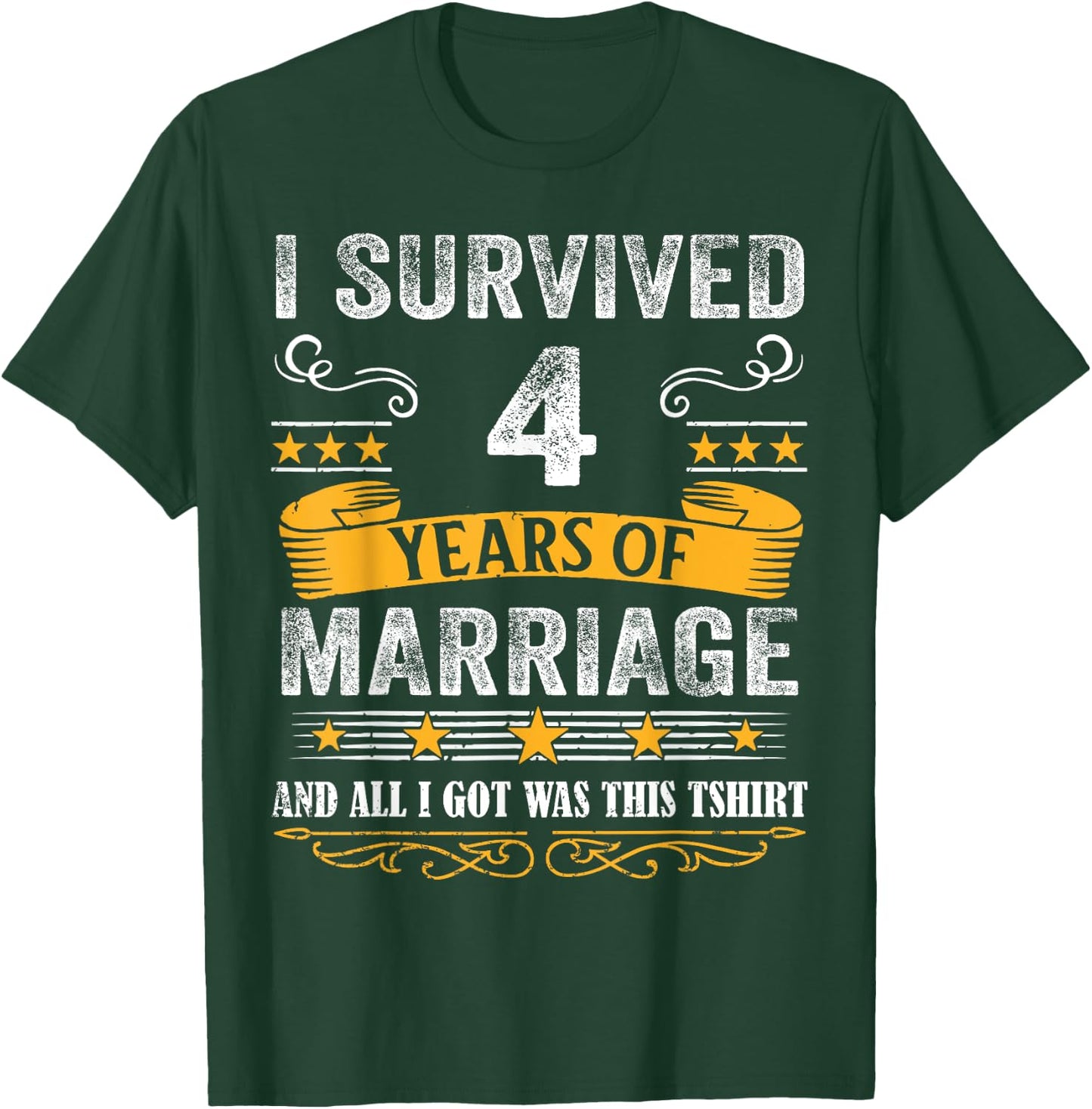 4th Wedding Anniversary shirt Couples Husband Wife 4 Years T-Shirt - T-Shirt | Forest