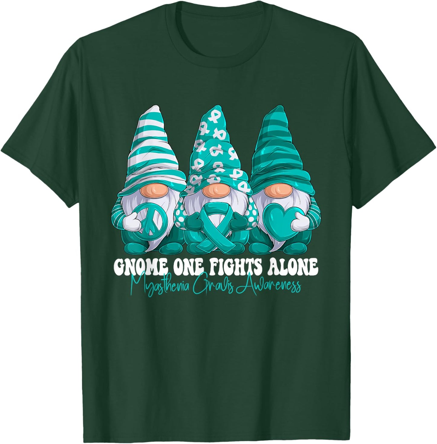 Myasthenia Gravis Awareness Month Teal Ribbon Gnomies T-Shirt - T-Shirt | Forest