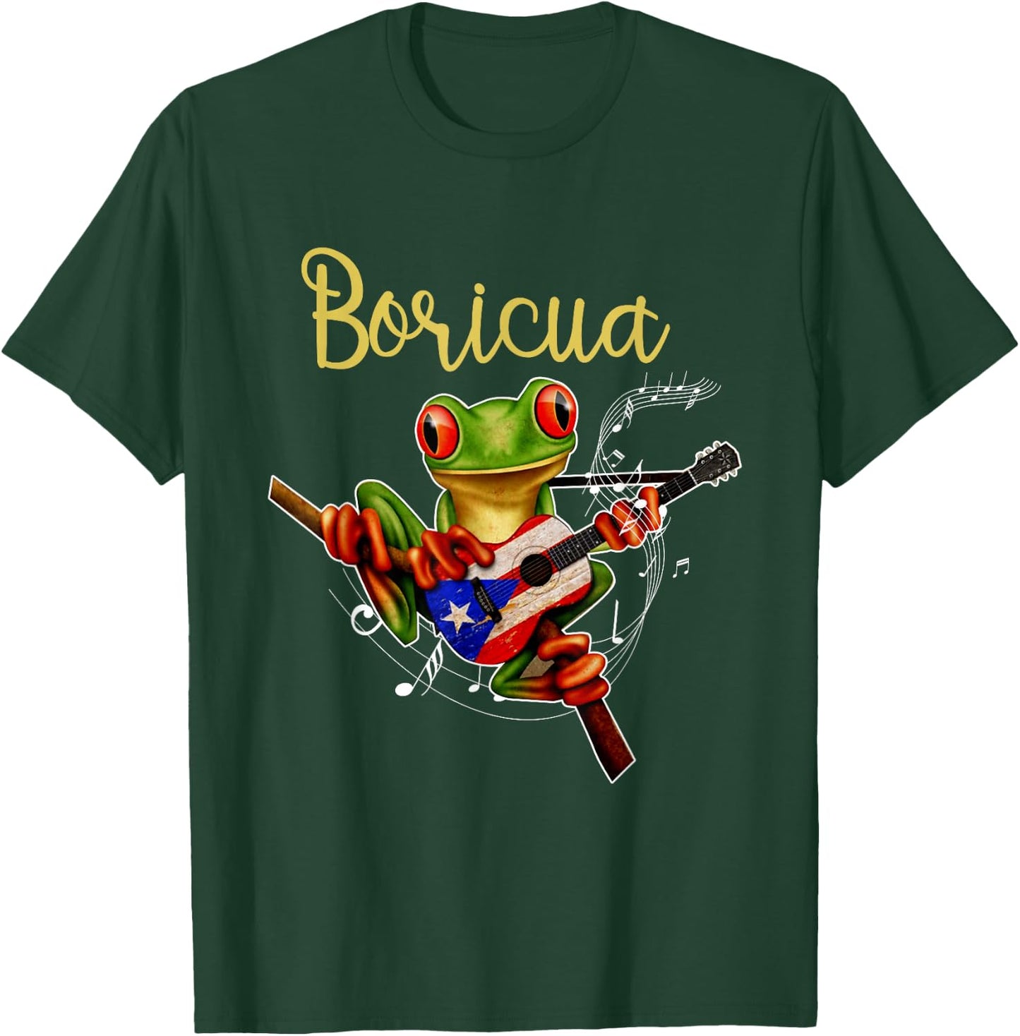 Puerto Rico Coqui Frog Playing Guitar Puerto Rican Boricua T-Shirt - T-Shirt | Forest
