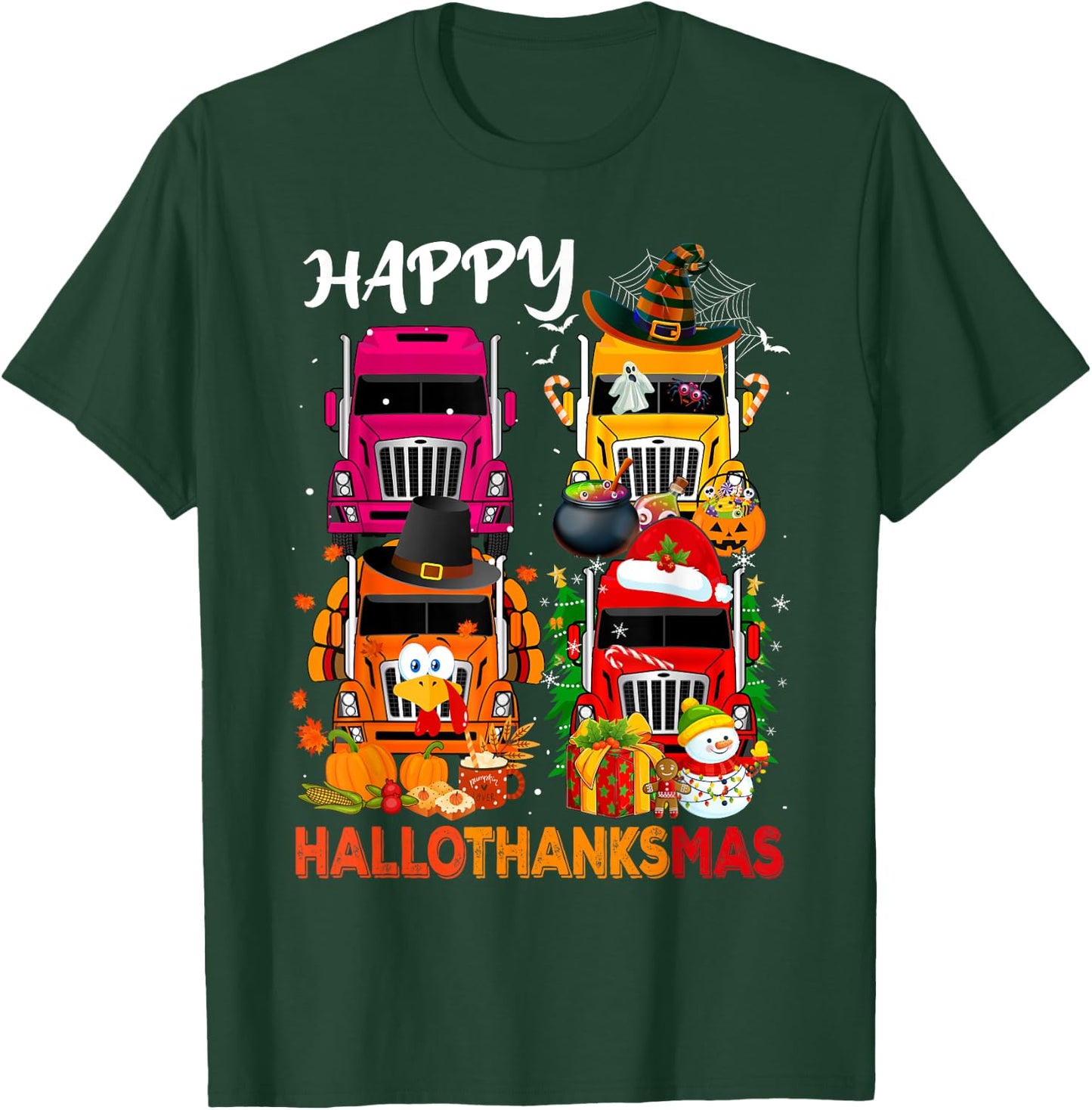 Witch Turkey Santa Trucks Truckers Happy HalloThanksMas Men T-Shirt - T-Shirt | Forest