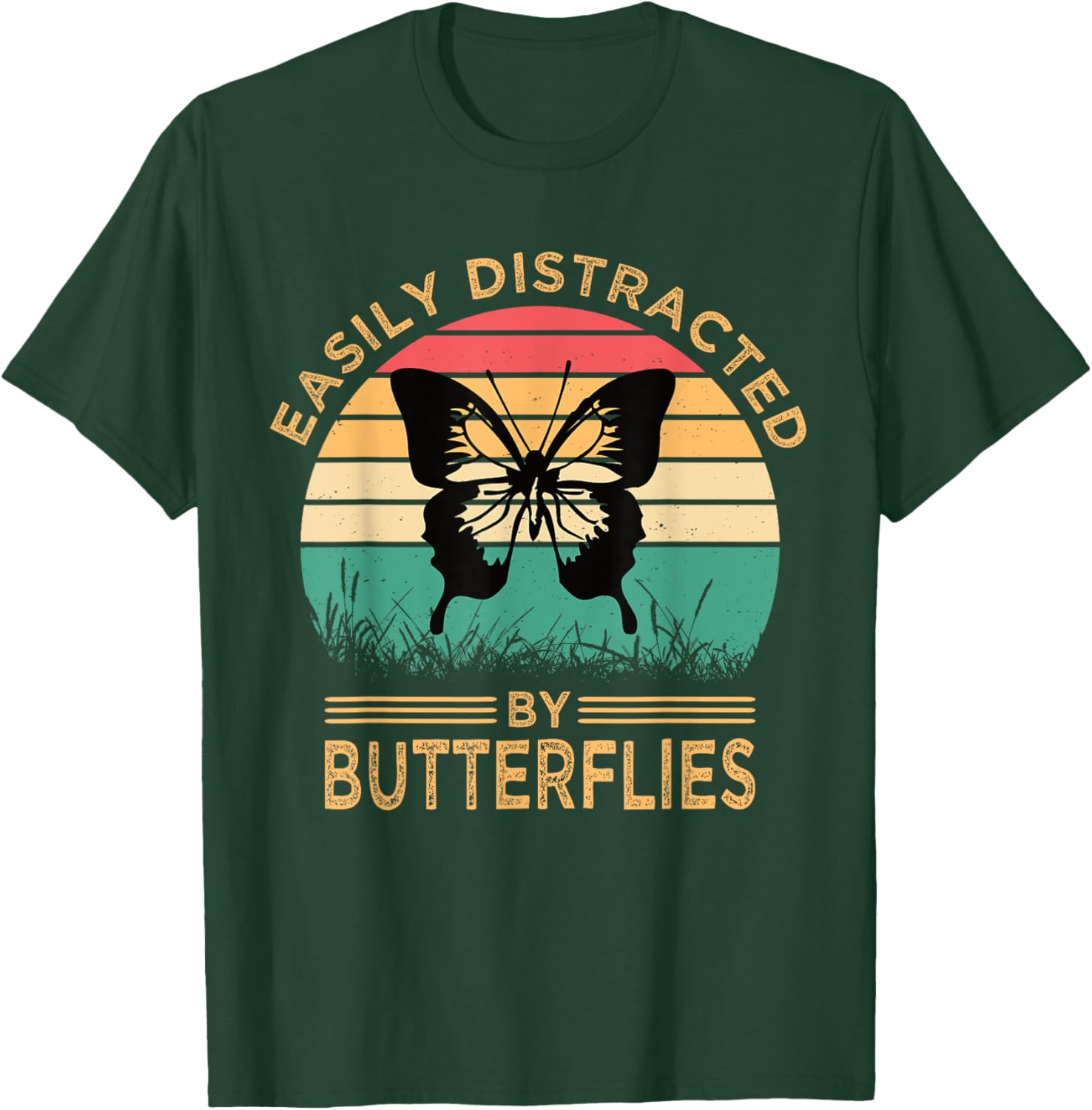 Easily Distracted By Butterflies Vintage Funny Butterfly T-Shirt - T-Shirt | Forest