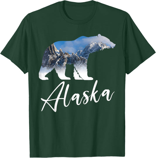 Alaskan Mountains Bear Grizzly Alaska State Souvenirs T-Shirt - T-Shirt | Forest