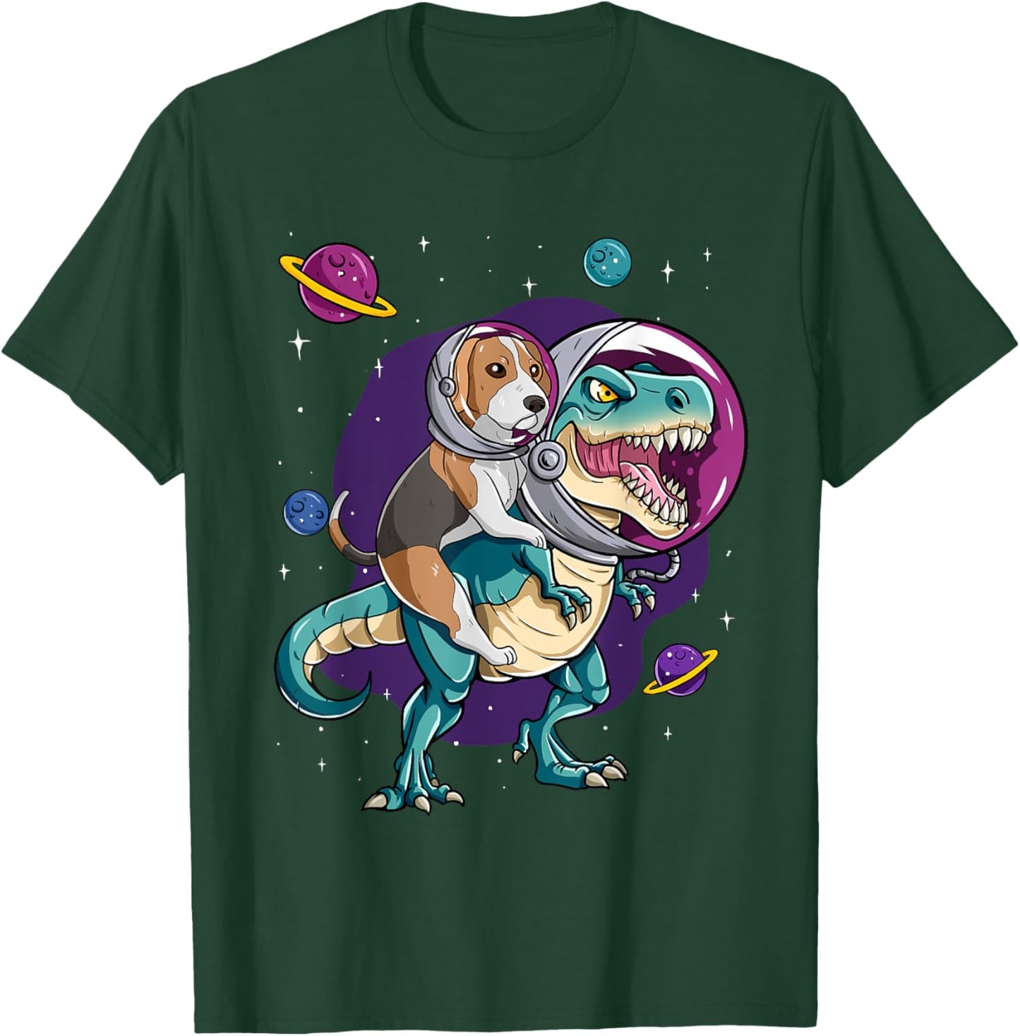 Dinosaur T Rex Space Planets Sparkles Beagle T-Shirt - T-Shirt | Forest
