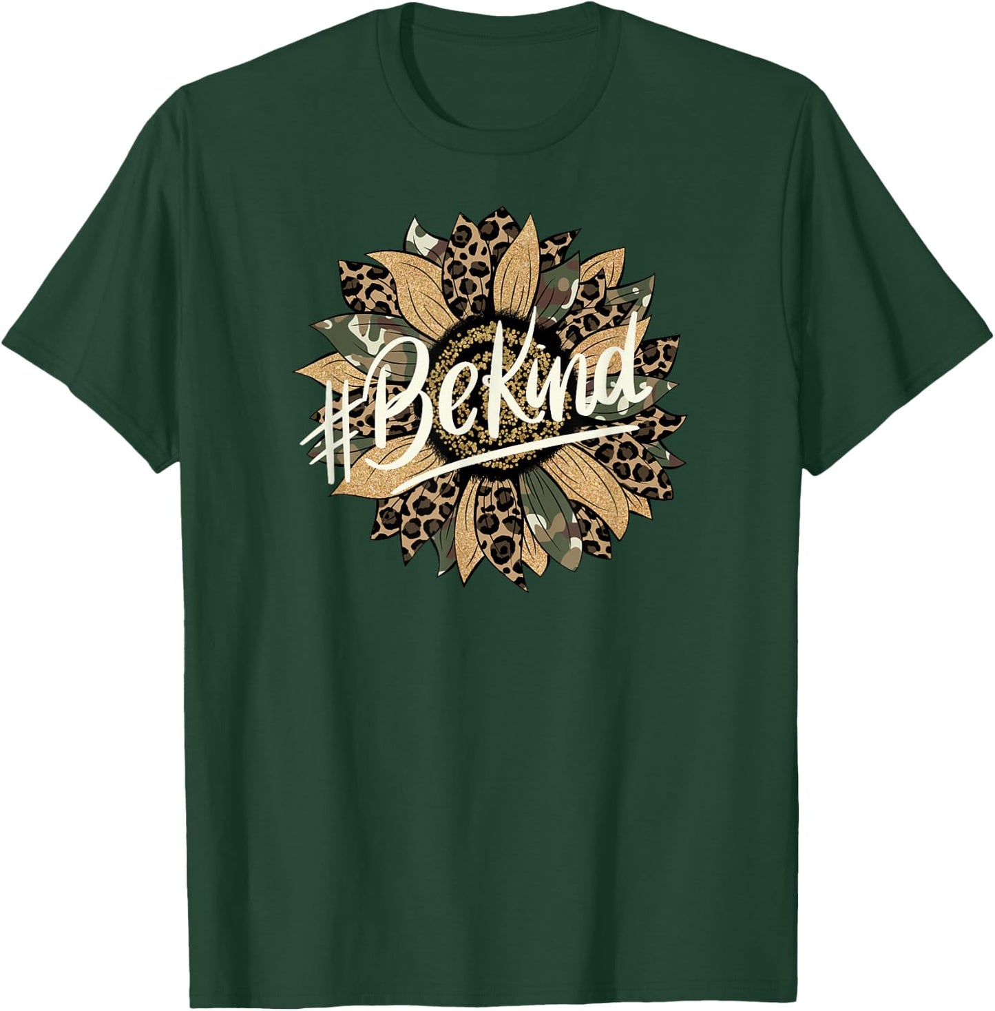 Camo and Leopard Print Sunflower Be Kind T-Shirt - T-Shirt | Forest