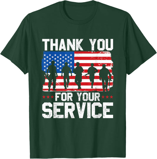 Veterans Day Thank You Memorial Day Us Patriotic Design T-Shirt - T-Shirt | Forest