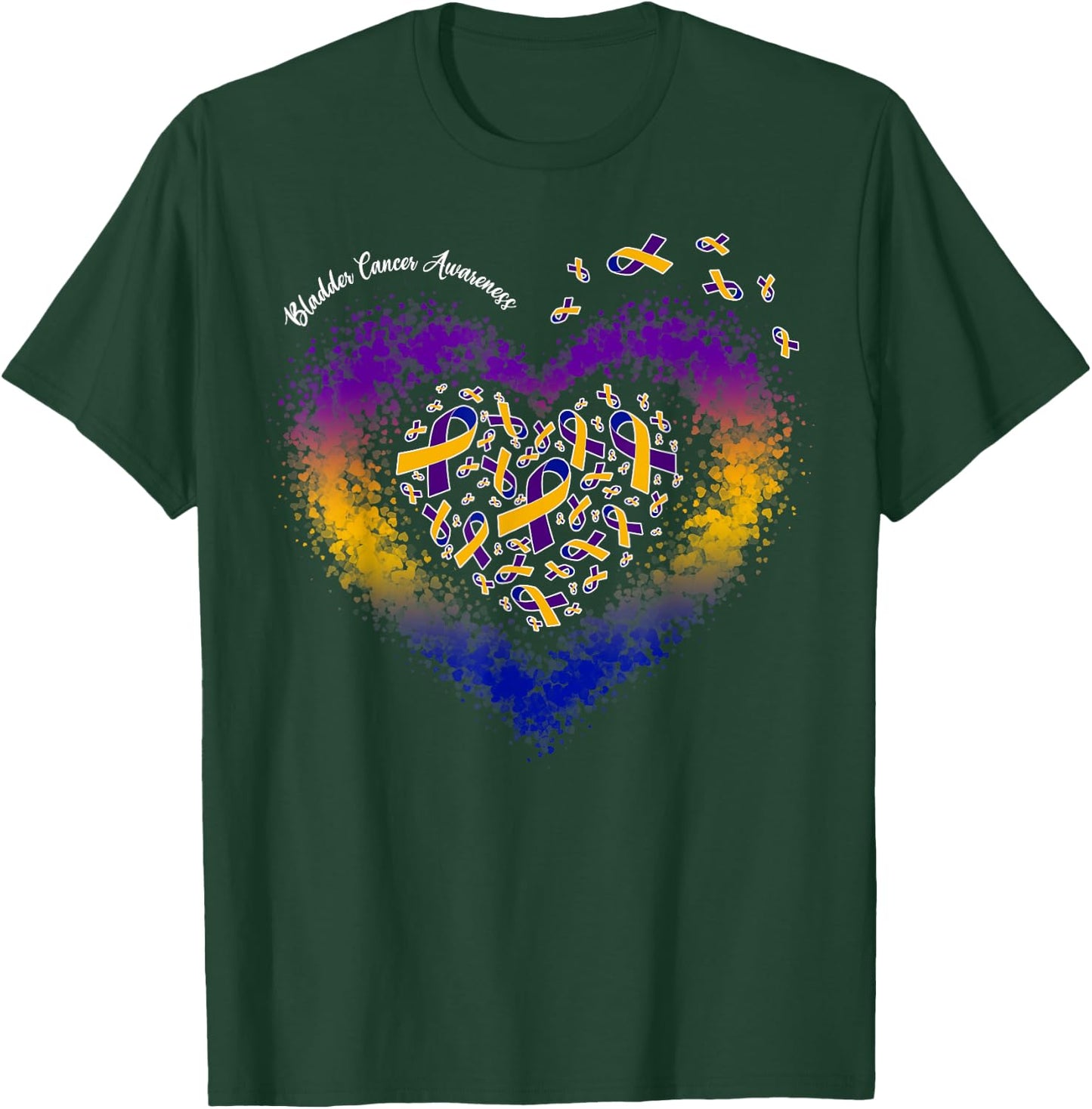 Marigold Blue & Purple Ribbon Heart Bladder Cancer Awareness T-Shirt - T-Shirt | Forest