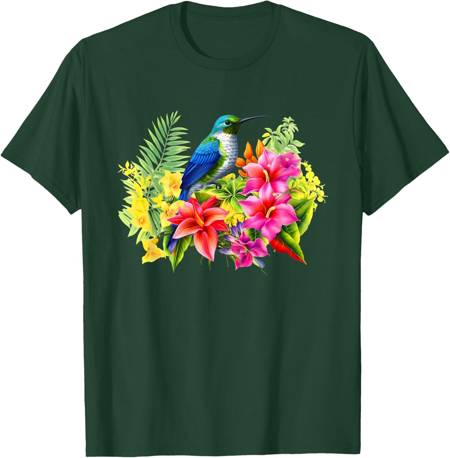 Backyard Birds Watching Watchers Birding Floral Hummingbird T-Shirt - T-Shirt | Forest