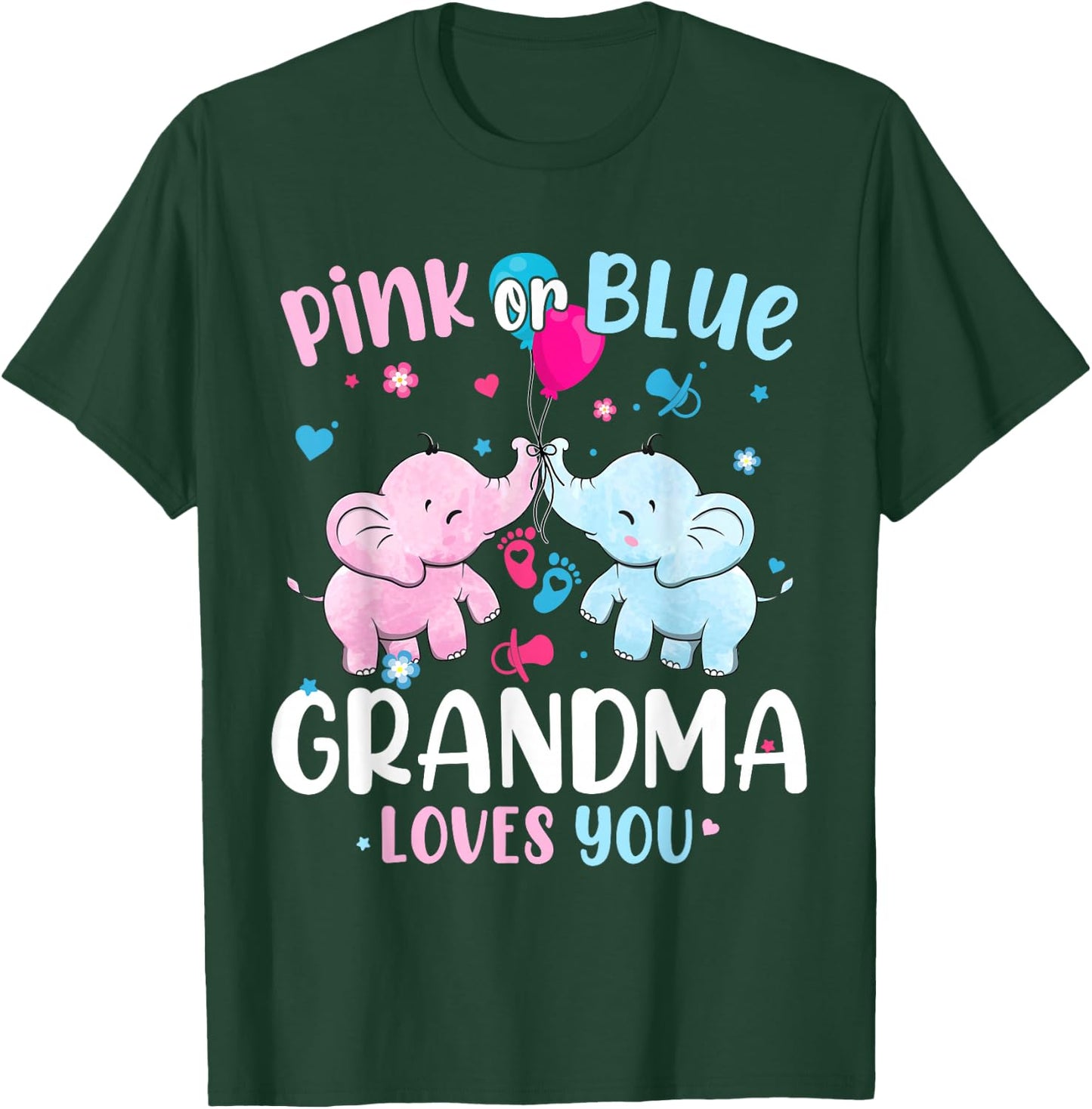 Pink or Blue Grandma Loves You Gender Reveal Elephant T-Shirt - T-Shirt | Forest