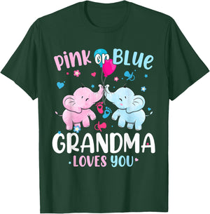 Pink or Blue Grandma Loves You Gender Reveal Elephant T-Shirt - T-Shirt | Forest