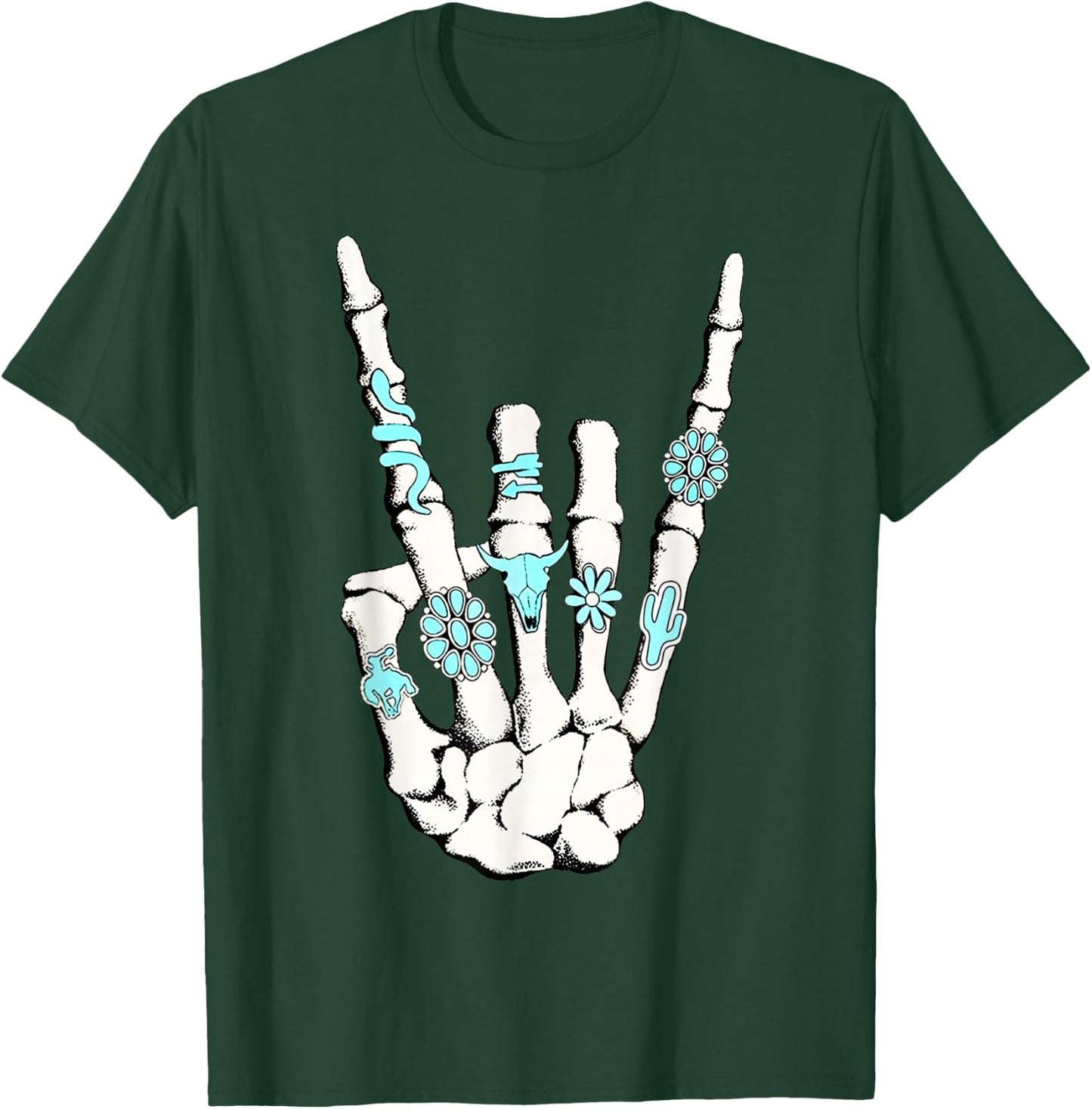 Skeleton with Turquoise Hand Western Skeleton Rings Lover T-Shirt - T-Shirt | Forest