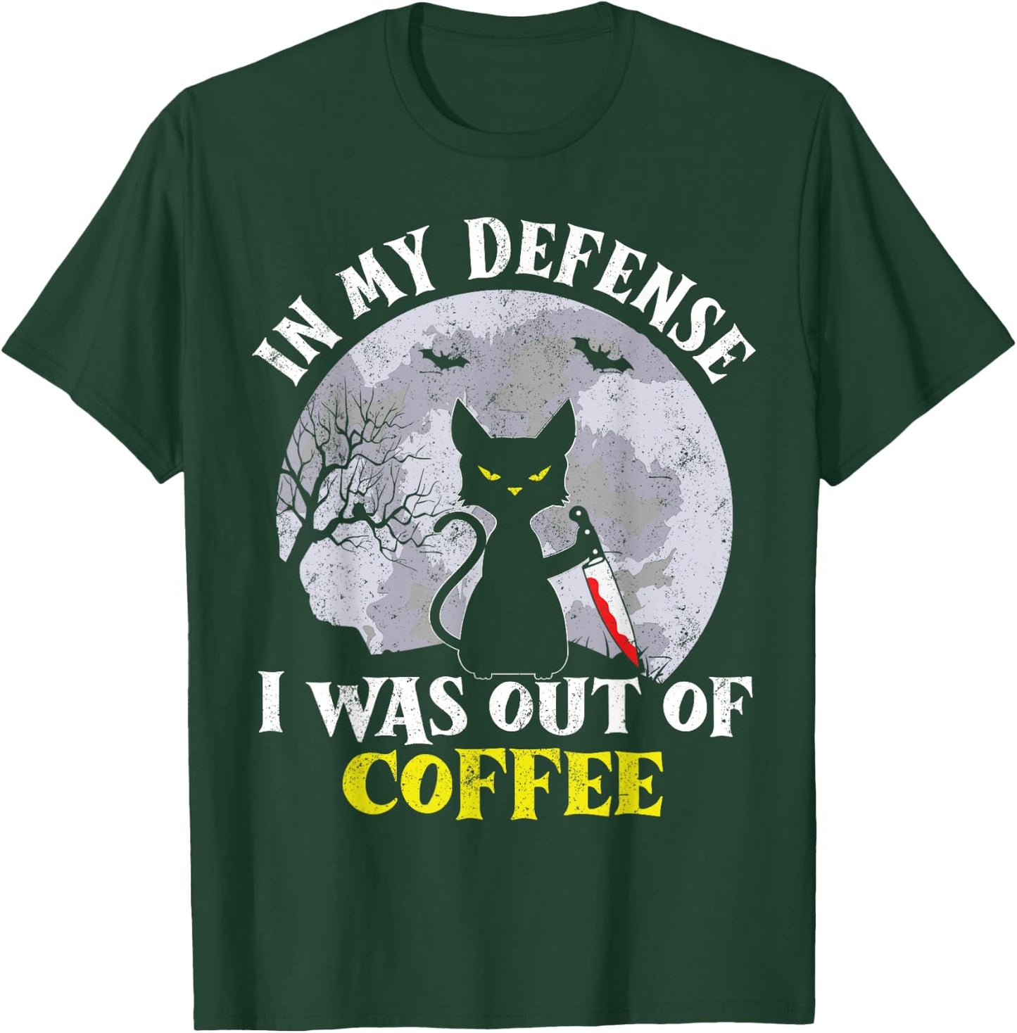 Funny In My Defense Cat Knife Halloween Moon Coffee Men's T-Shirt - T-Shirt | Forest