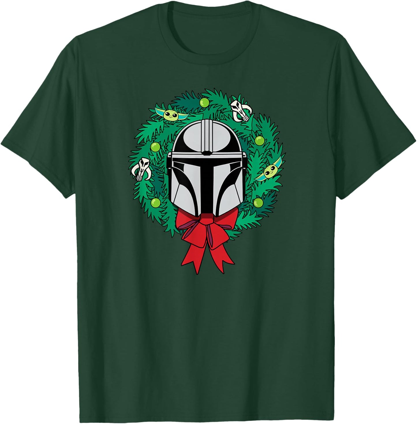 Amazon Essentials The Mandalorian Helmet Holiday Christmas Wreath T-Shirt - T-Shirt | Forest