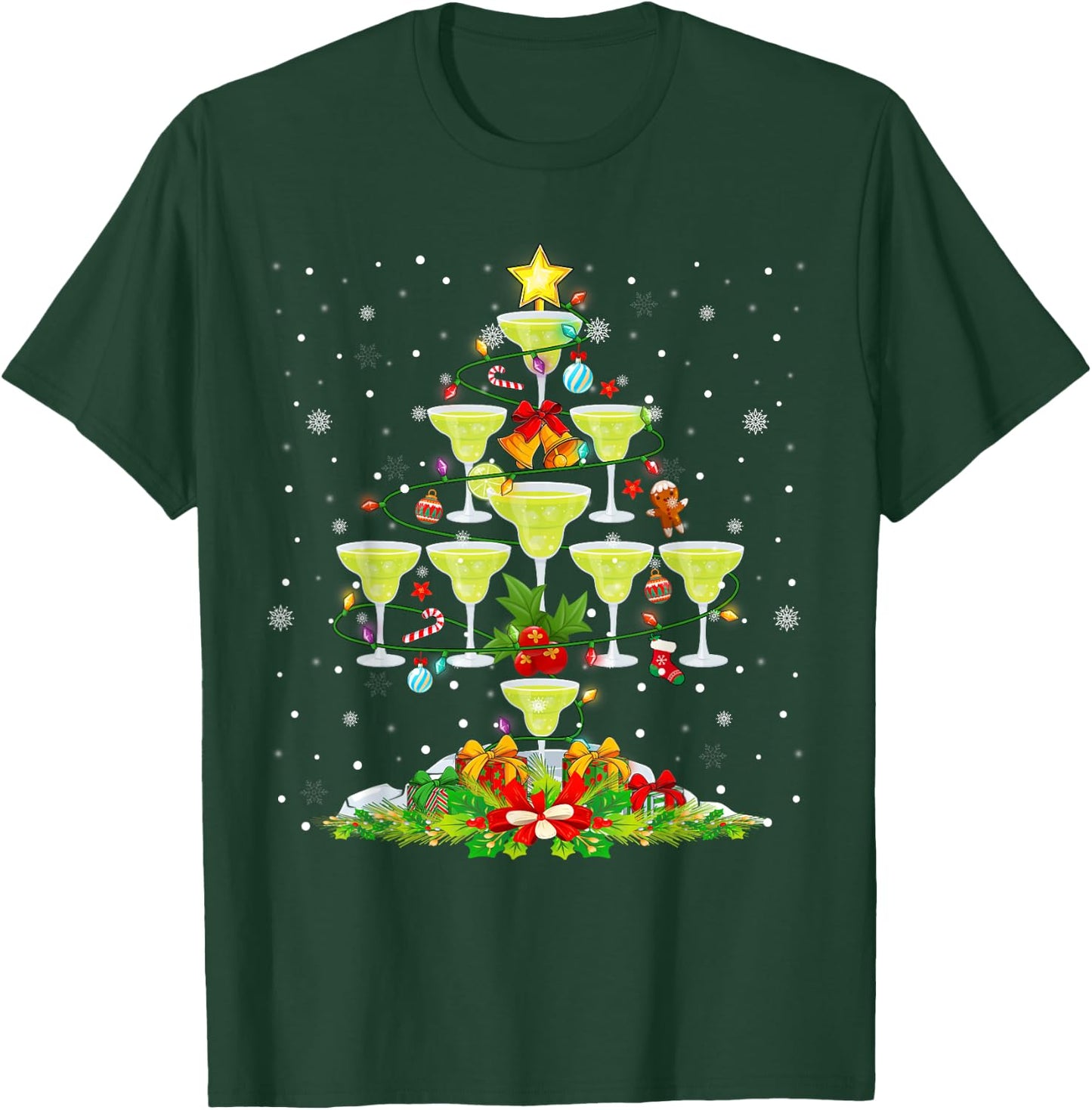 Glasses Of Margarita Christmas Tree Lights Ornaments Xmas T-Shirt - T-Shirt | Forest