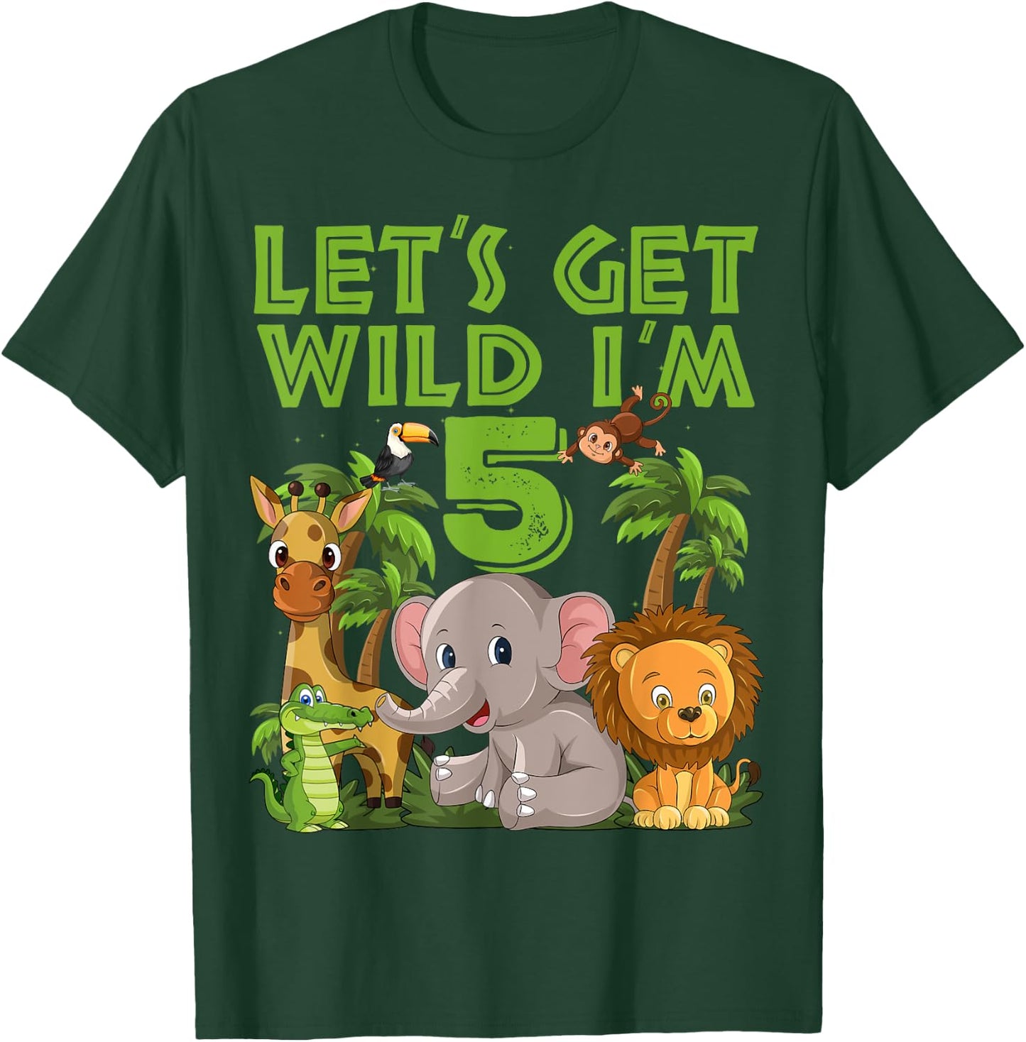5 Year Old Zoo Birthday Safari Jungle Animal 5th B-day T-Shirt - T-Shirt | Forest