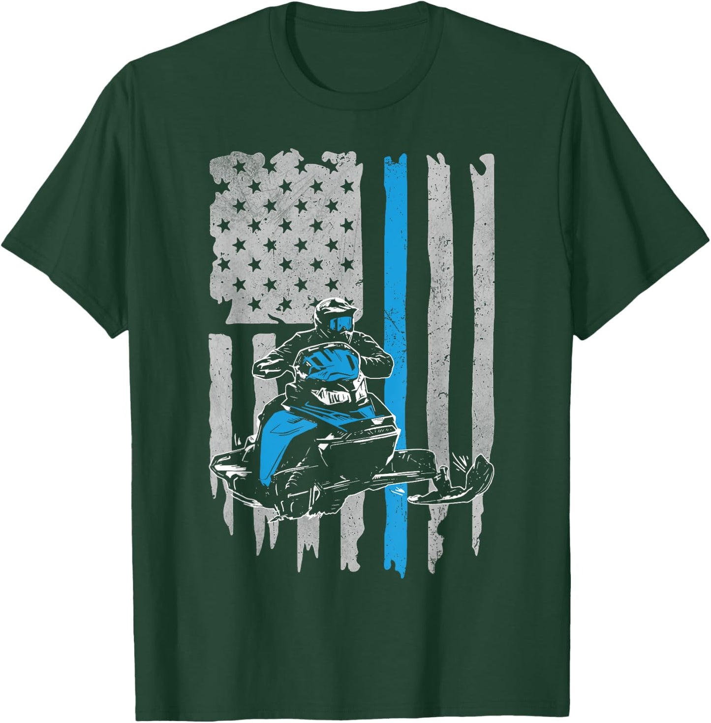 Snowmobile American Flag Vintage Snowmobile Riding T-Shirt - T-Shirt | Forest