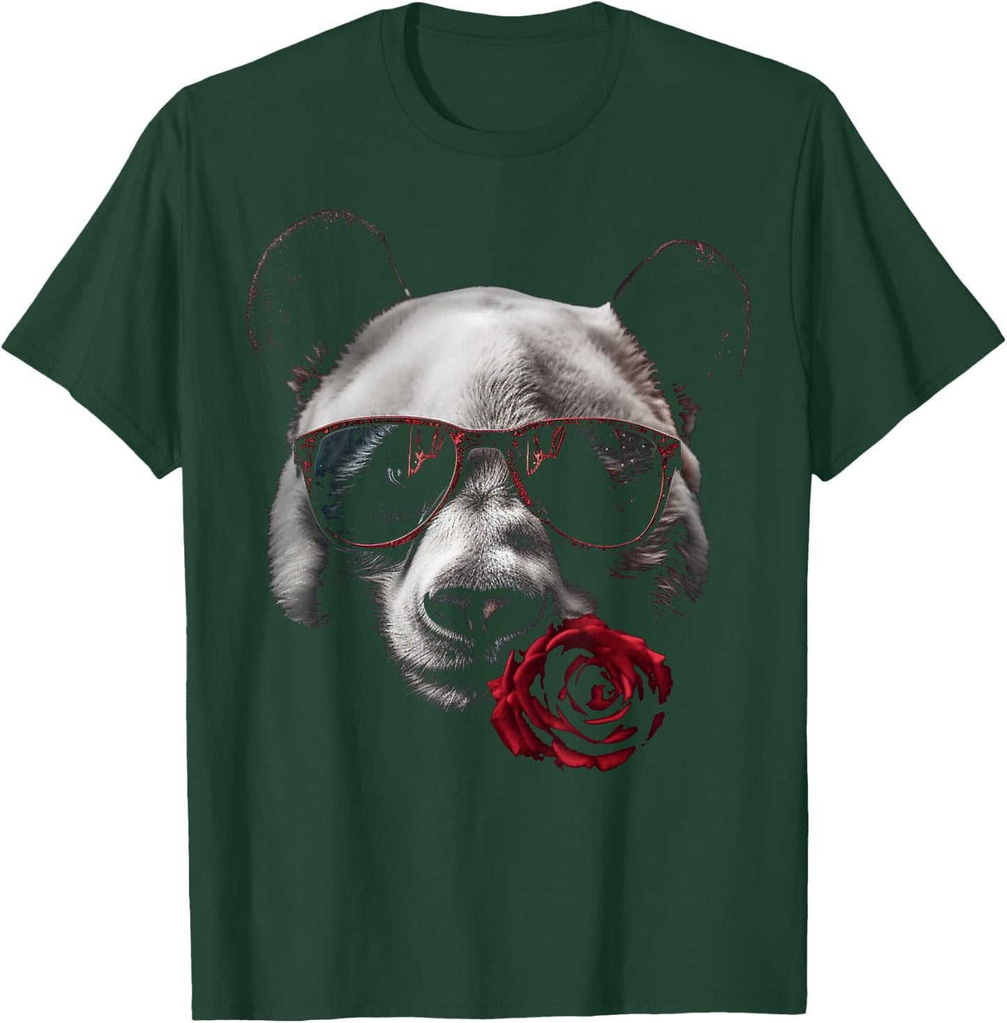 Panda Sunglasses Rose Artwork | Flowers Animal Panda T-Shirt - T-Shirt | Forest